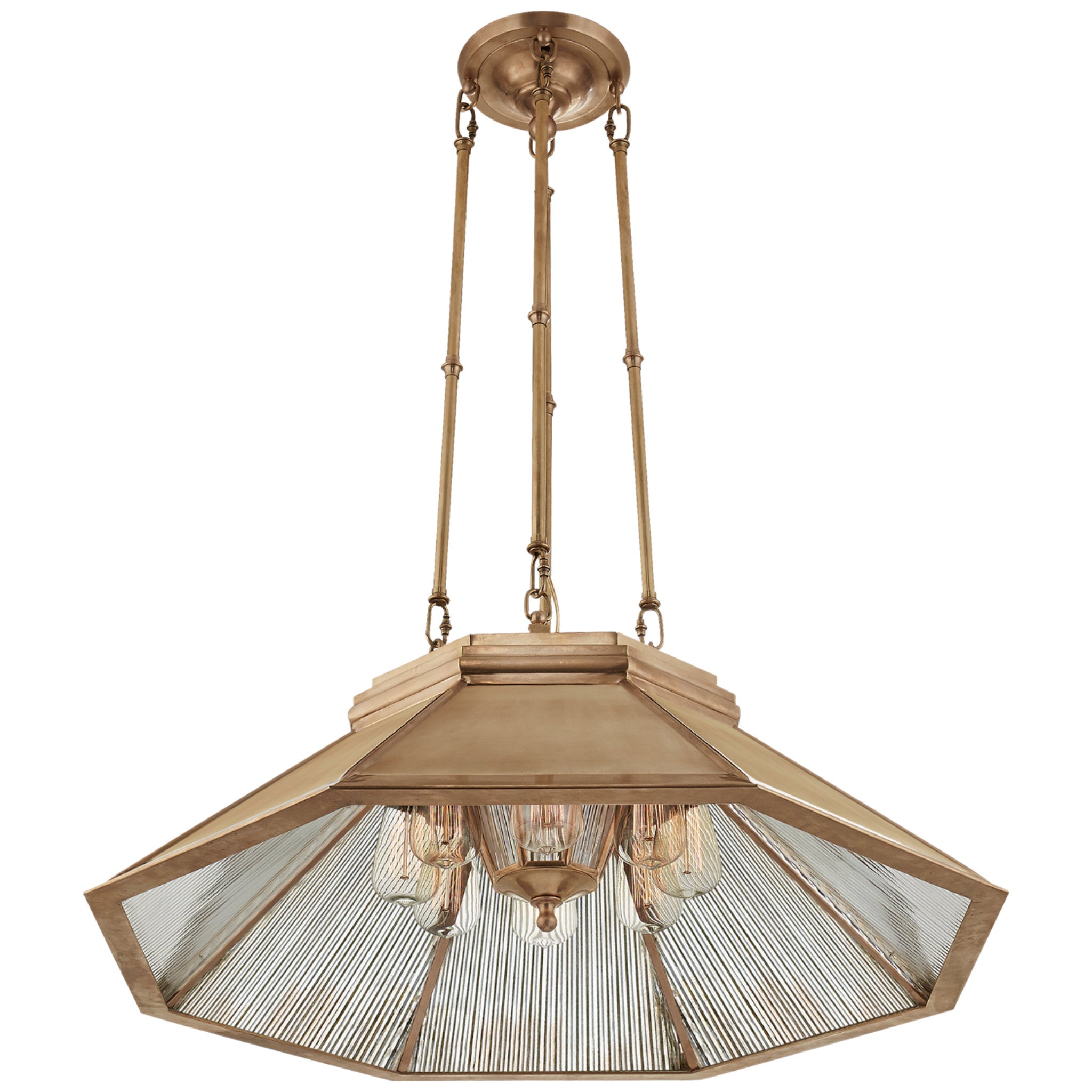 Ralph Lauren Rivington Medium Eight-Paneled Chandelier in Natural Brass with Antiqued Ribbed Mirror Ceiling Light W30.5"