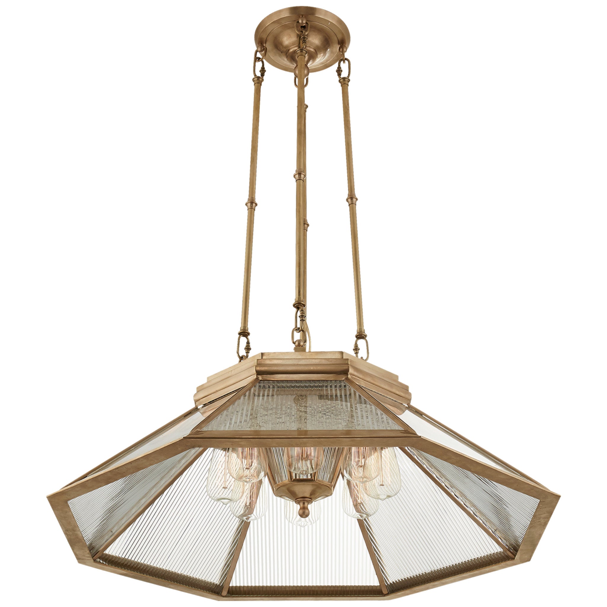 Ralph Lauren Rivington Medium Eight-Paneled Chandelier in Natural Brass with Clear Glass Ceiling Light W30.5"