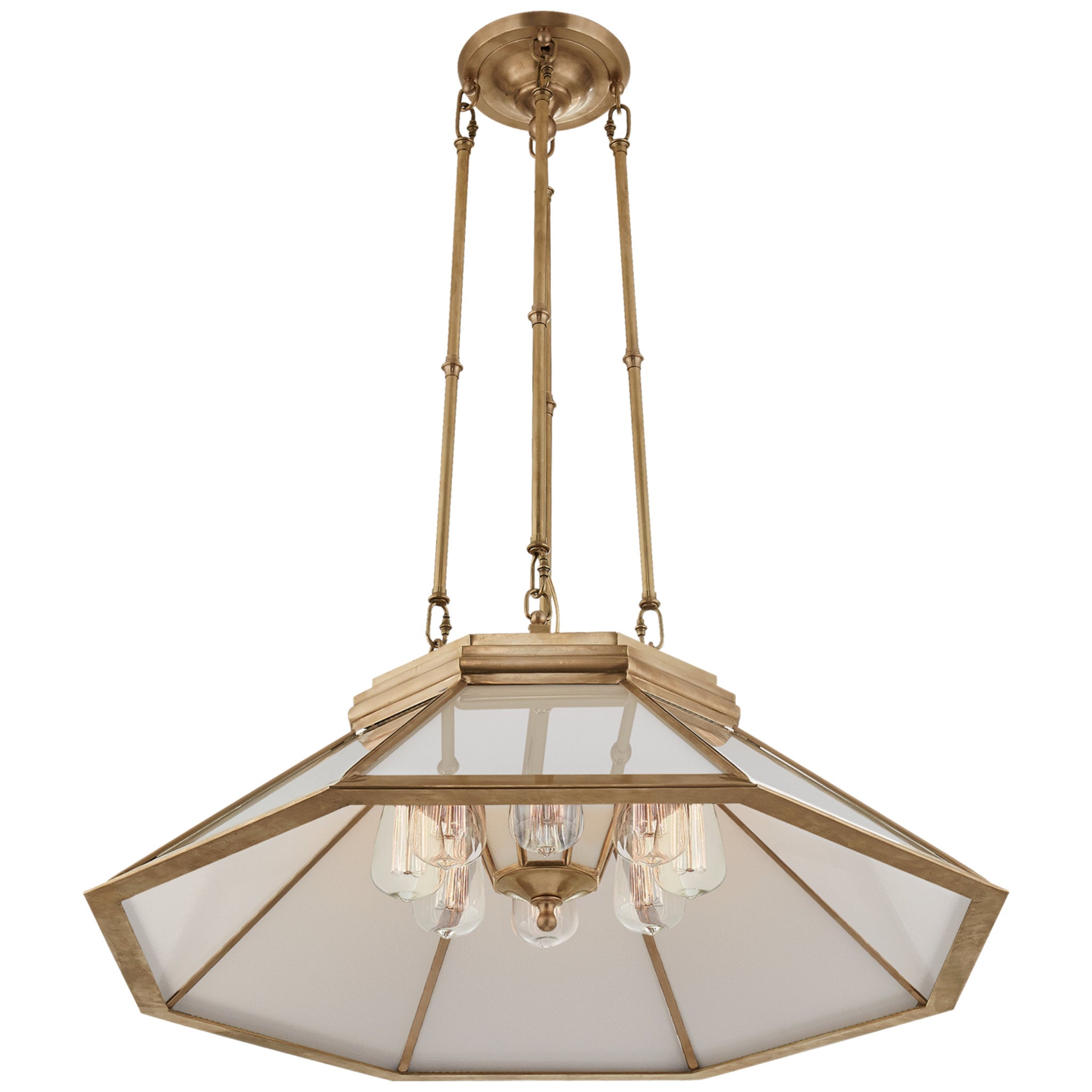 Ralph Lauren Rivington Medium Eight-Paneled Chandelier in Natural Brass with White Glass Ceiling Light W30.5"