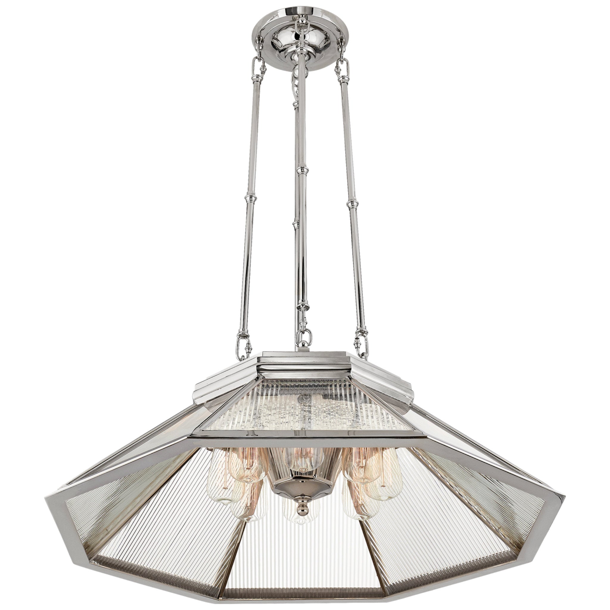 Ralph Lauren Rivington Medium Eight-Paneled Chandelier in Polished Nickel with Clear Ribbed Glass Ceiling Light W30.5"