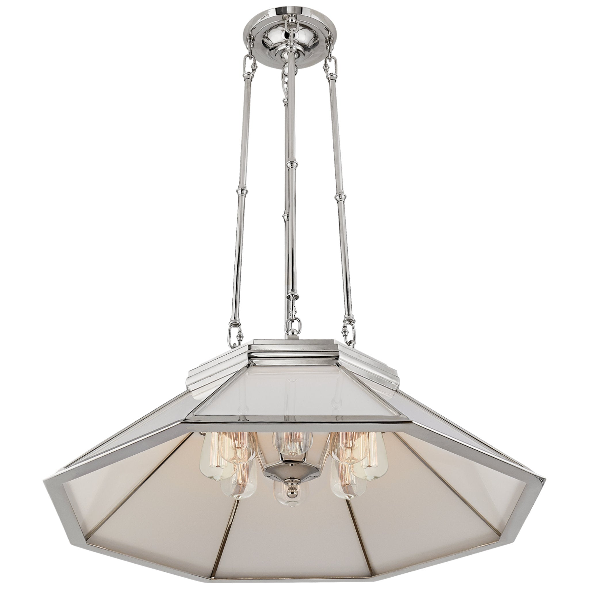 Ralph Lauren Rivington Medium Eight-Paneled Chandelier in Polished Nickel with White Glass Ceiling Light W30.5"