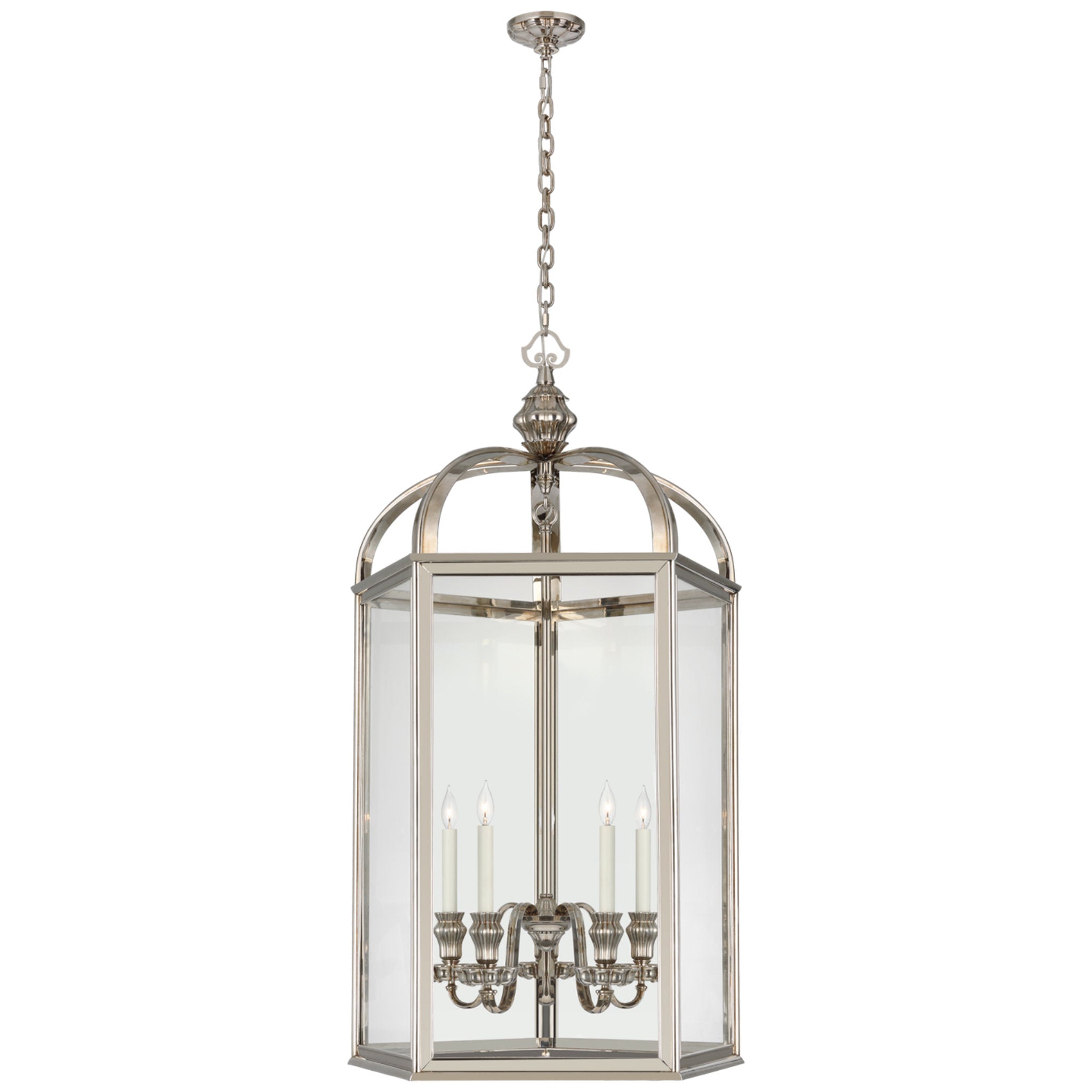 Ralph Lauren Falaise Large Lantern in Butler's Silver with Clear Glass Ceiling Light W29.75" x H55"