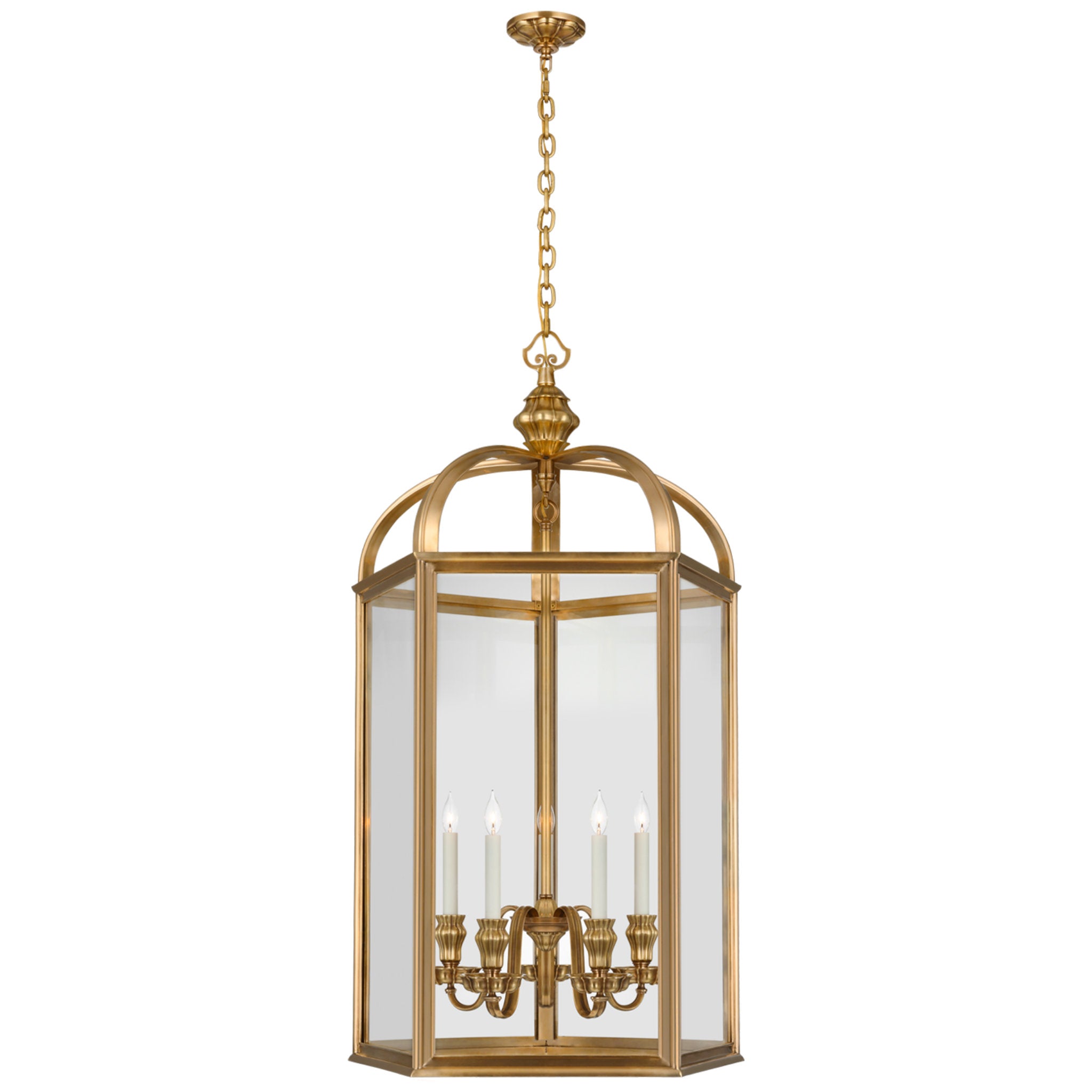 Ralph Lauren Falaise Large Lantern in Natural Brass with Clear Glass Ceiling Light W29.75" x H55"