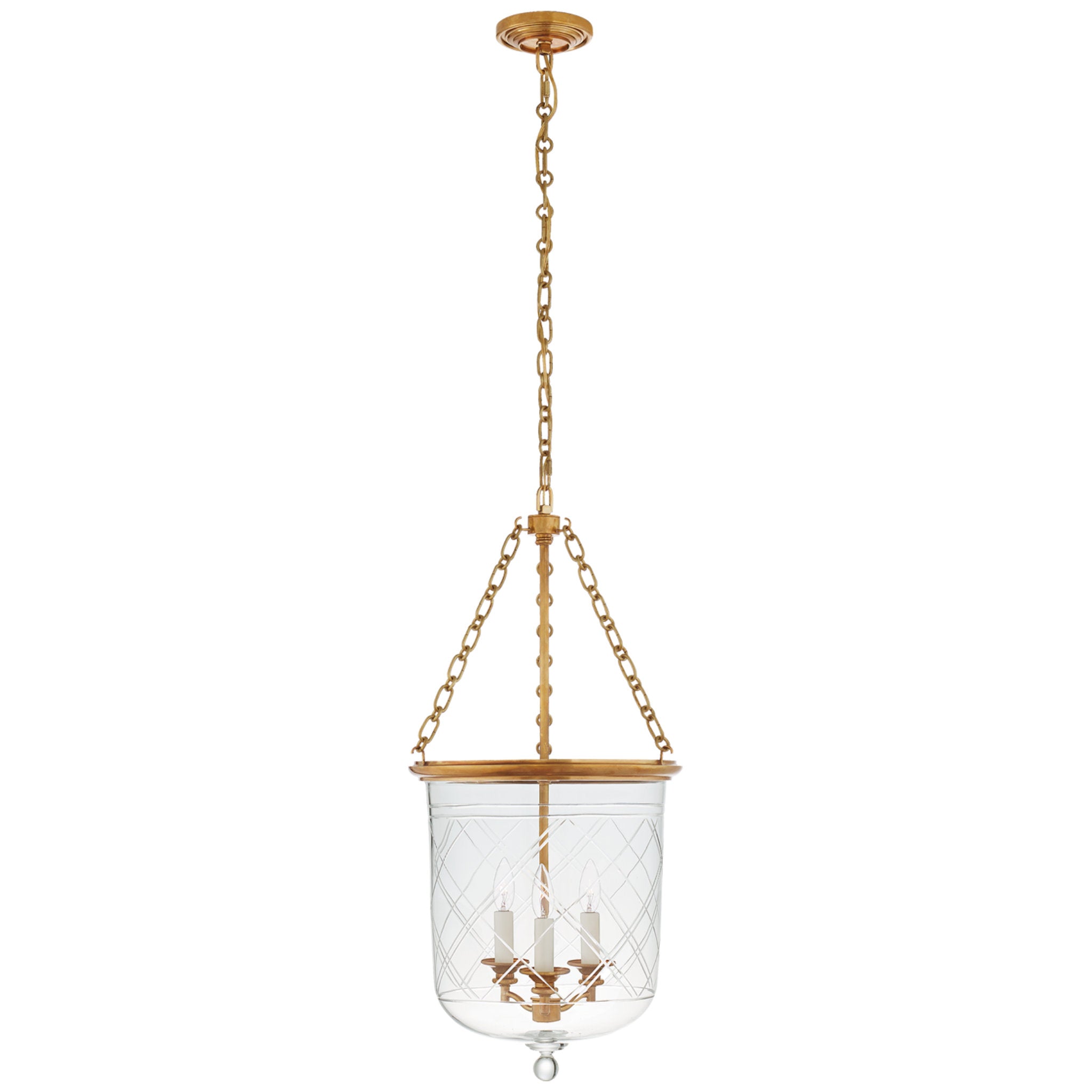 Ralph Lauren Cambridge Medium Smoke Bell Lantern in Natural Brass with Clear Glass Ceiling Light W14.25" x H30.5"