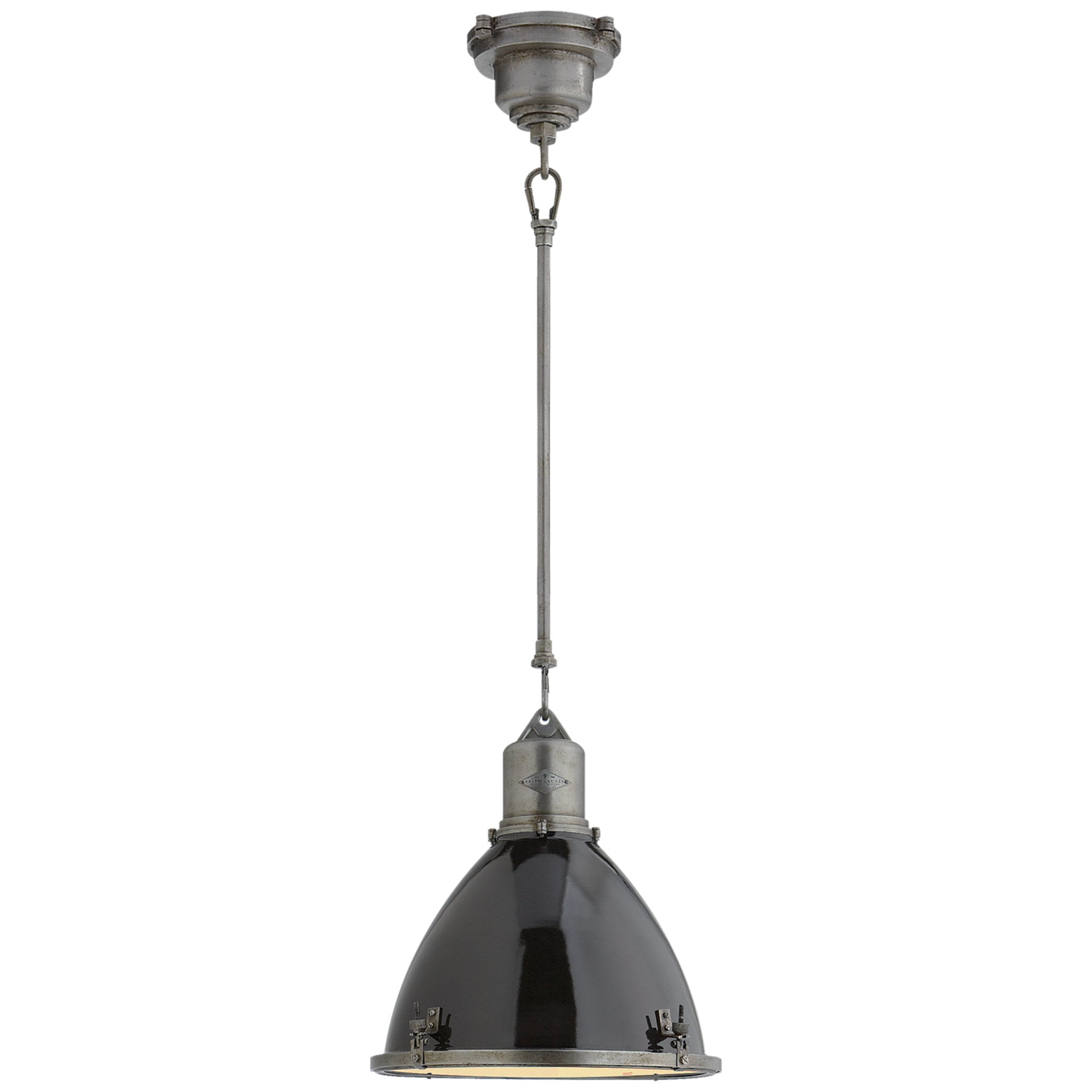 Ralph Lauren Fulton Small Pendant in Industrial Steel with Black Enamel Shade Ceiling Light W13"