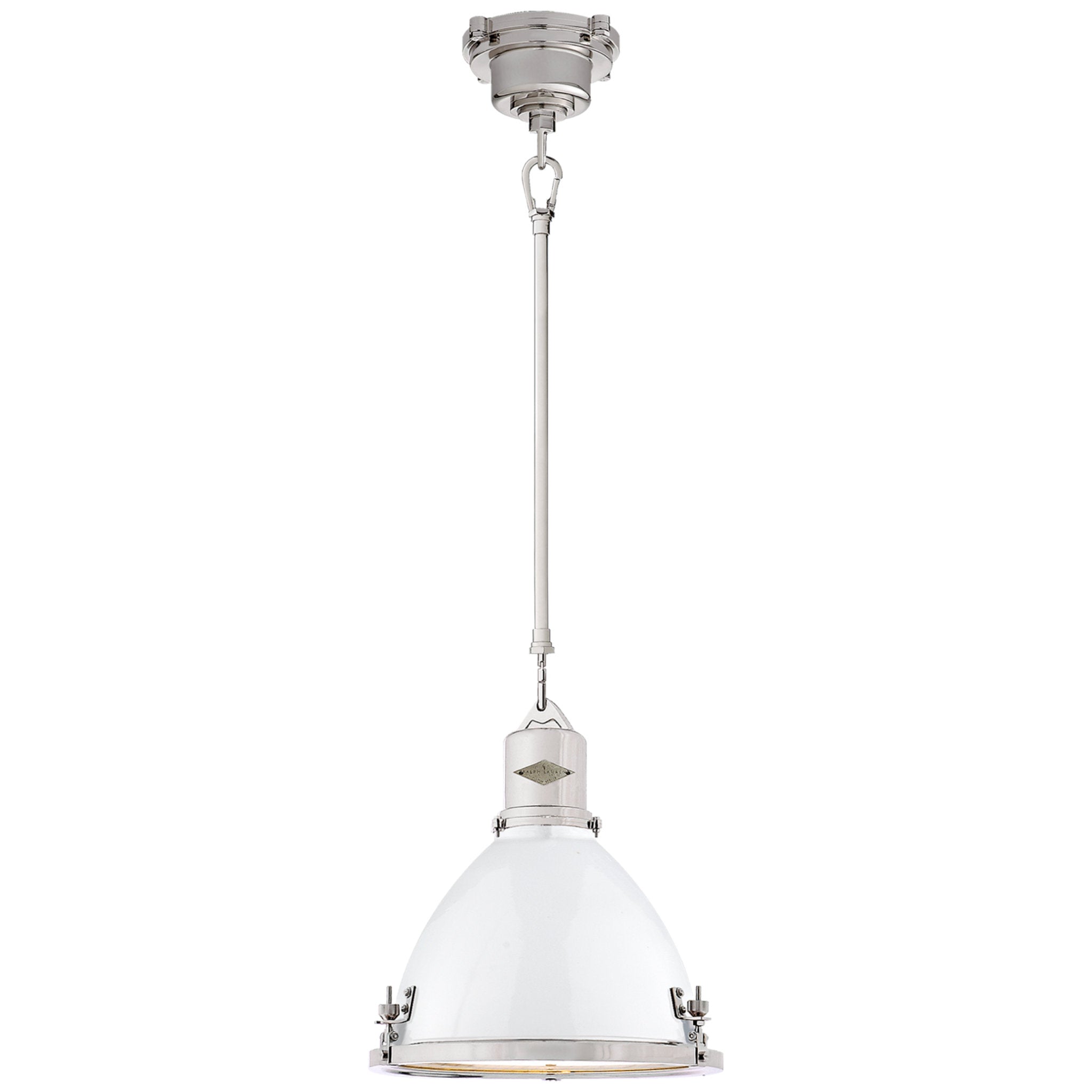 Ralph Lauren Fulton Small Pendant in Polished Nickel with White Enamel Shade Ceiling Light W13"