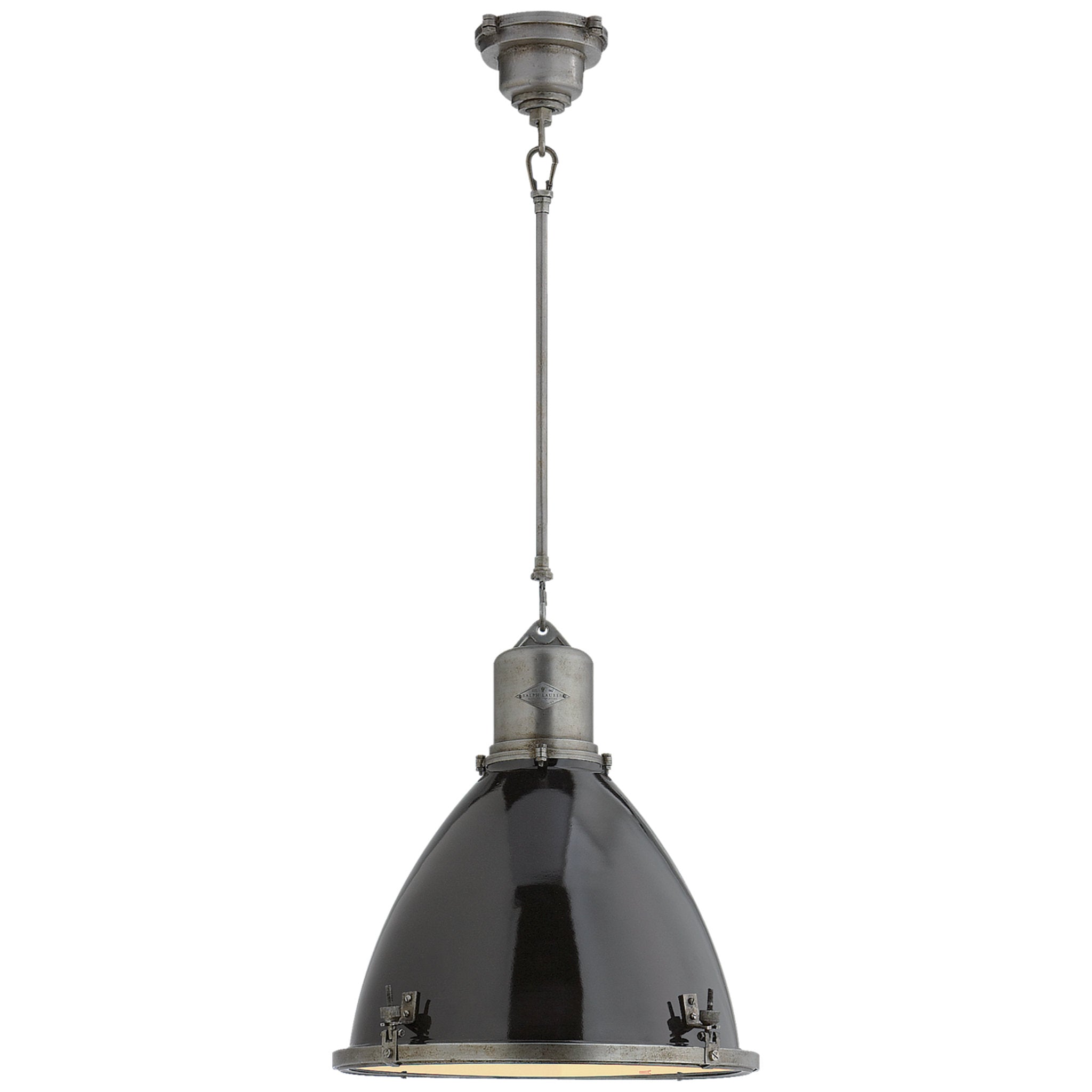 Ralph Lauren Fulton Medium Pendant in Industrial Steel with Black Enamel Shade Ceiling Light W17"