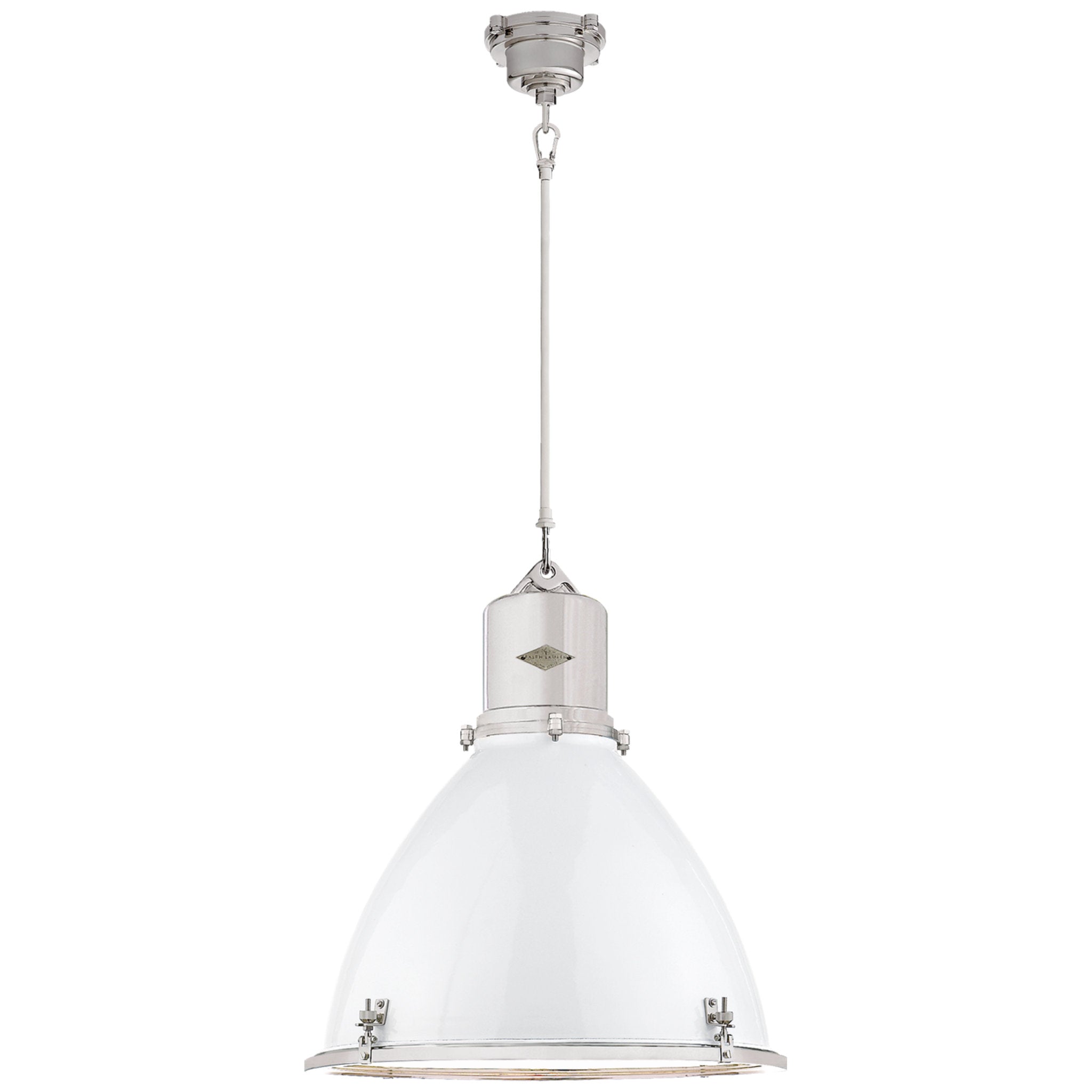 Ralph Lauren Fulton Large Pendant in Polished Nickel with White Enamel Shade Ceiling Light W22"