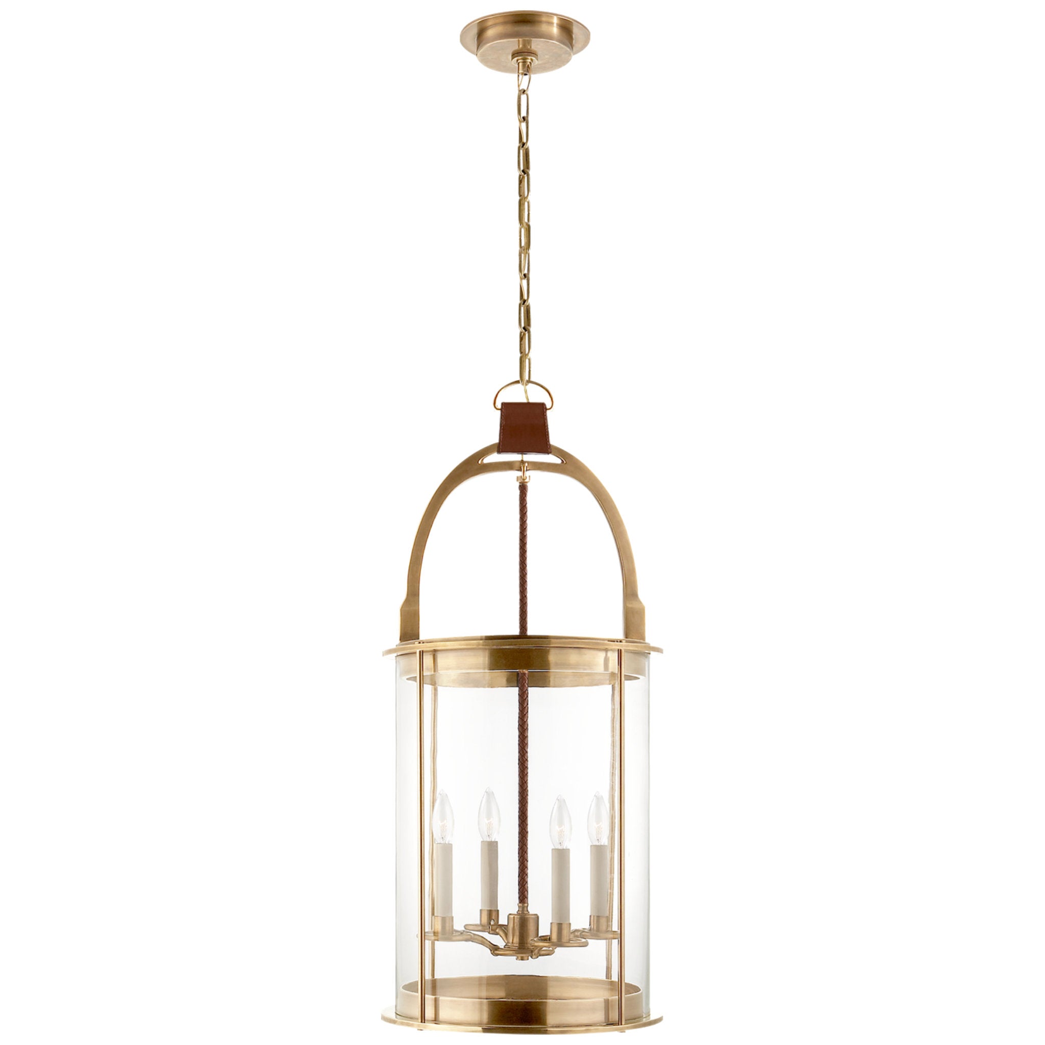 Ralph Lauren Westbury Lantern in Natural Brass and Saddle Leather Ceiling Light W16" x H36"
