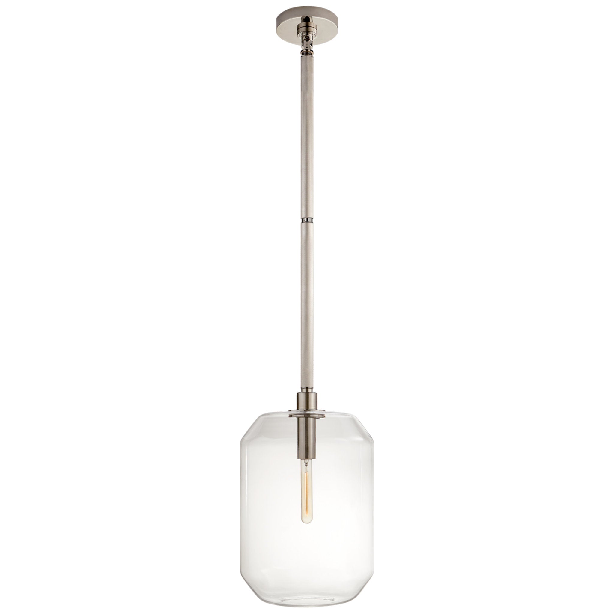 Ralph Lauren Barrett Medium Knurled Pendant in Polished Nickel with Clear Glass Ceiling Light W13"