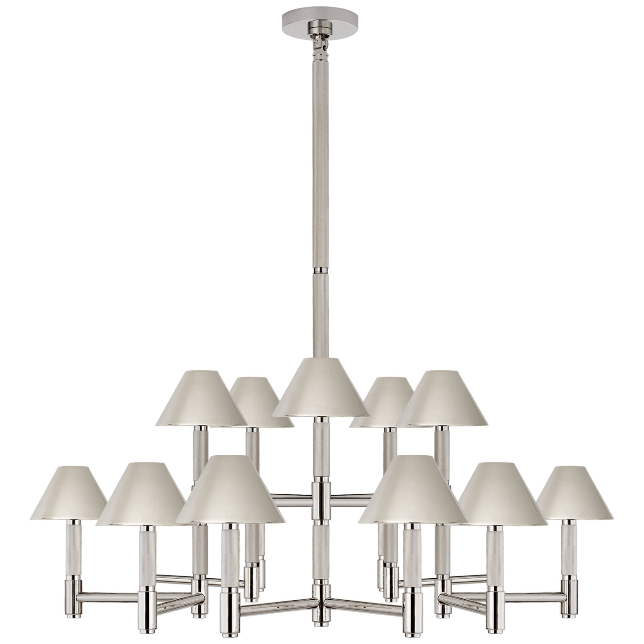 Ralph Lauren Barrett Large Knurled Chandelier in Polished Nickel with Polished Nickel Shades Ceiling Light W43.75"