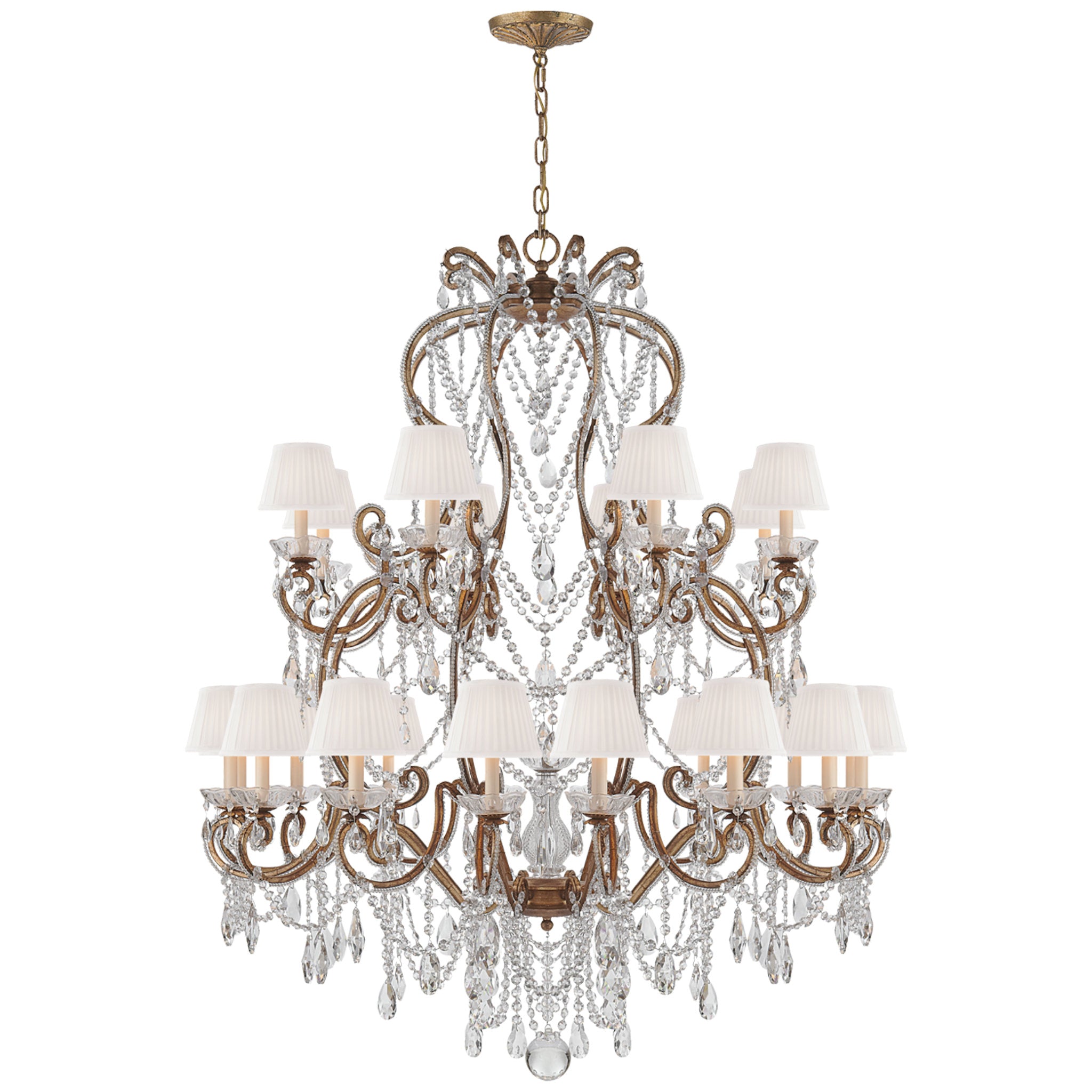 Ralph Lauren Adrianna Large Chandelier in Gilded Iron and Crystal with Silk Shades Ceiling Light W44" x H54"