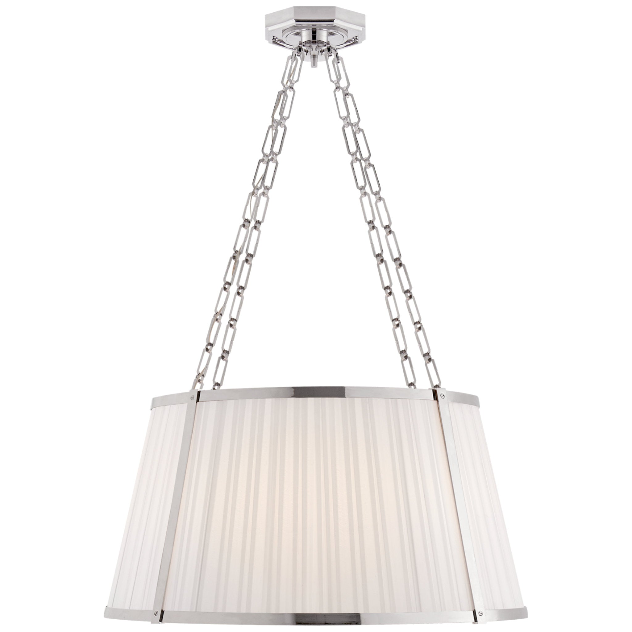 Ralph Lauren Windsor Large Hanging Shade in Polished Nickel with Boxpleat Silk Shade Ceiling Light W30" x H43"