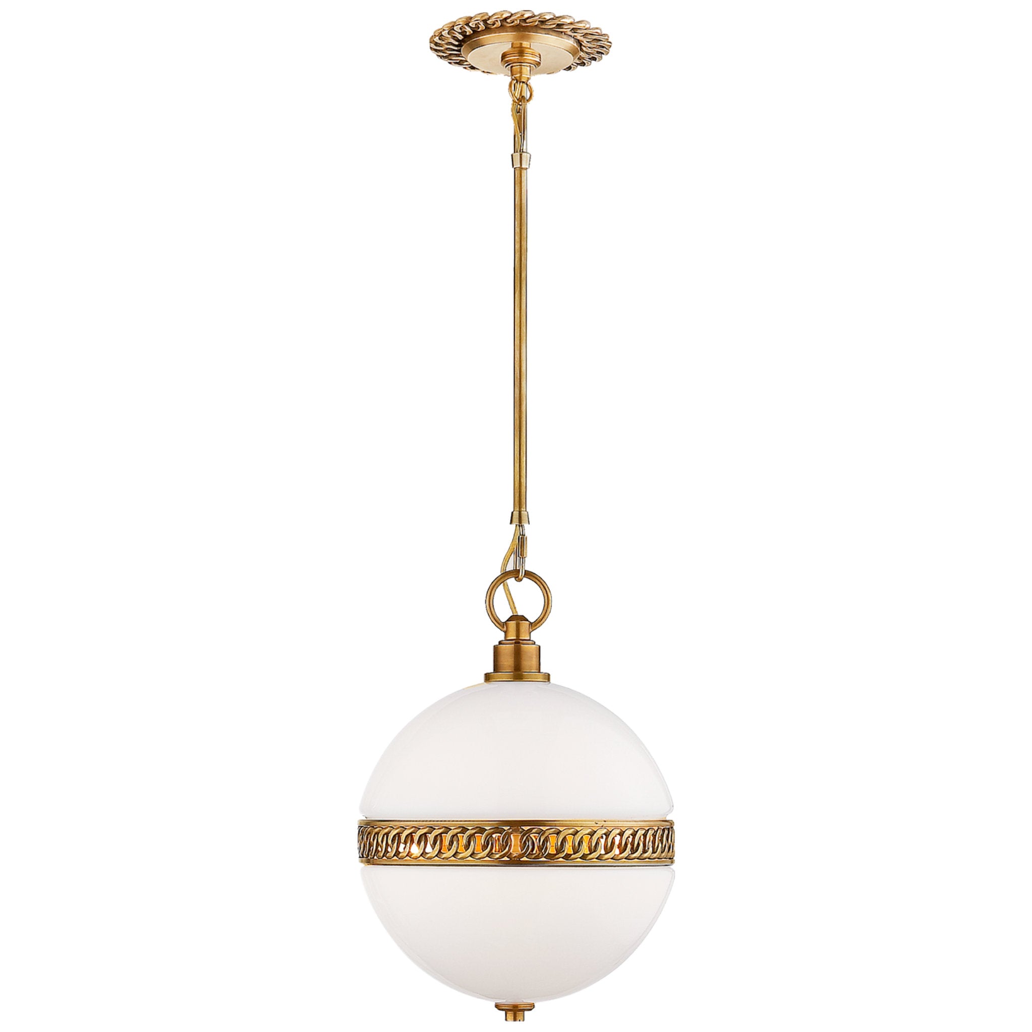 Ralph Lauren Hendricks Small Globe Pendant in Natural Brass with White Glass Ceiling Light W11.75"
