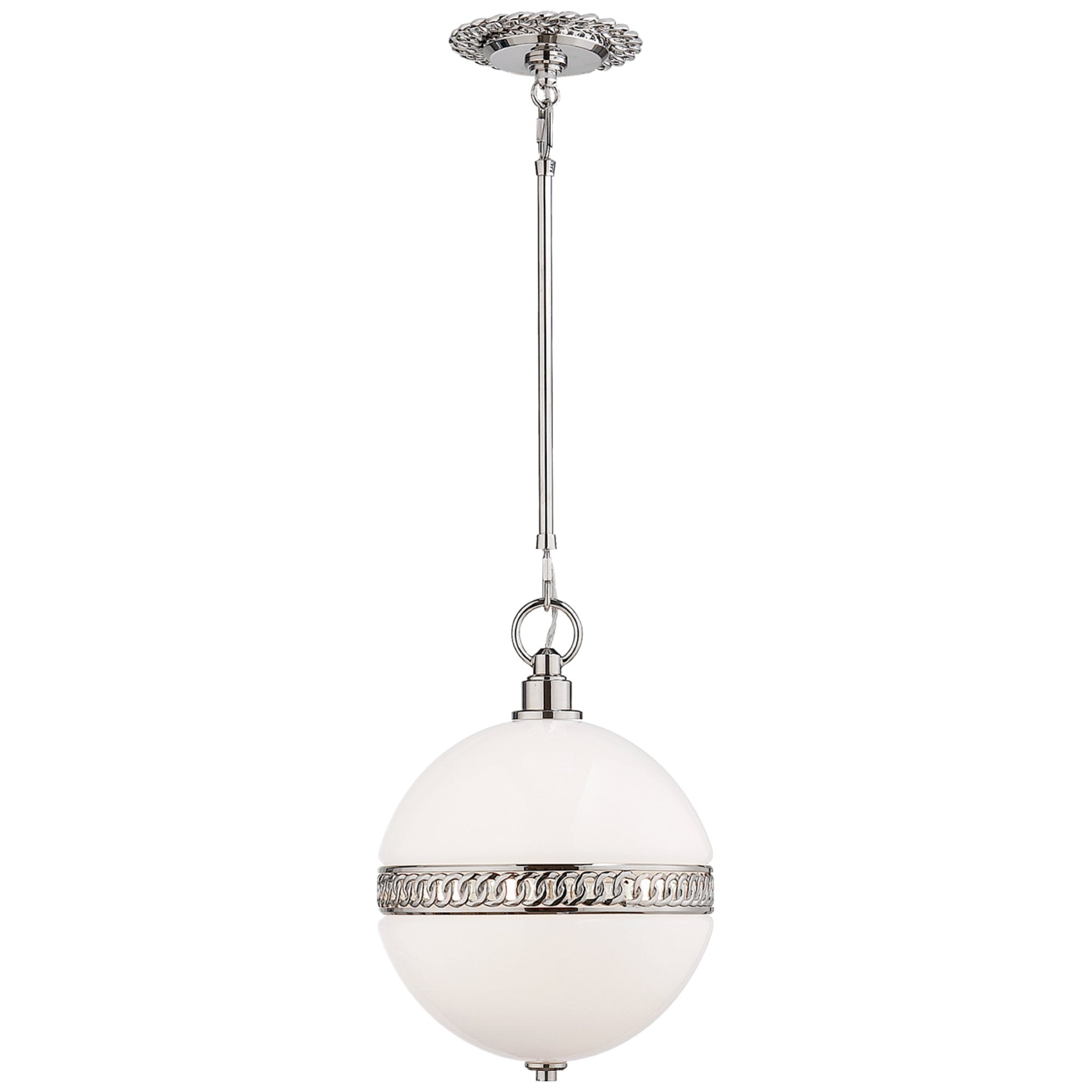 Ralph Lauren Hendricks Small Globe Pendant in Polished Nickel with White Glass Ceiling Light W11.75"