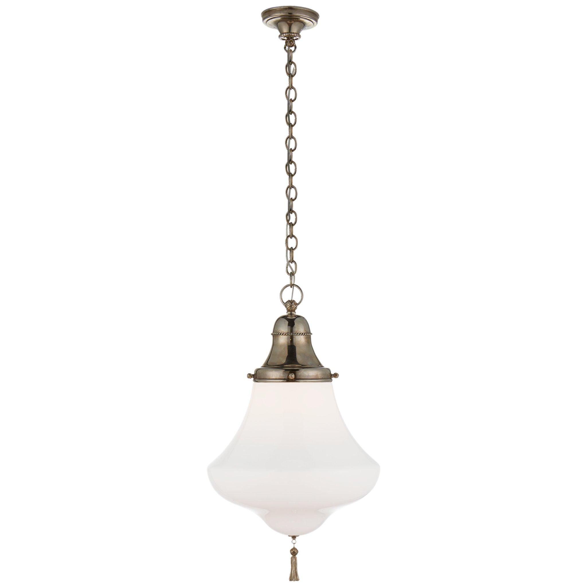 Ralph Lauren Xavier Small Pendant in Butler's Silver with White Glass Ceiling Light W14" x H24"
