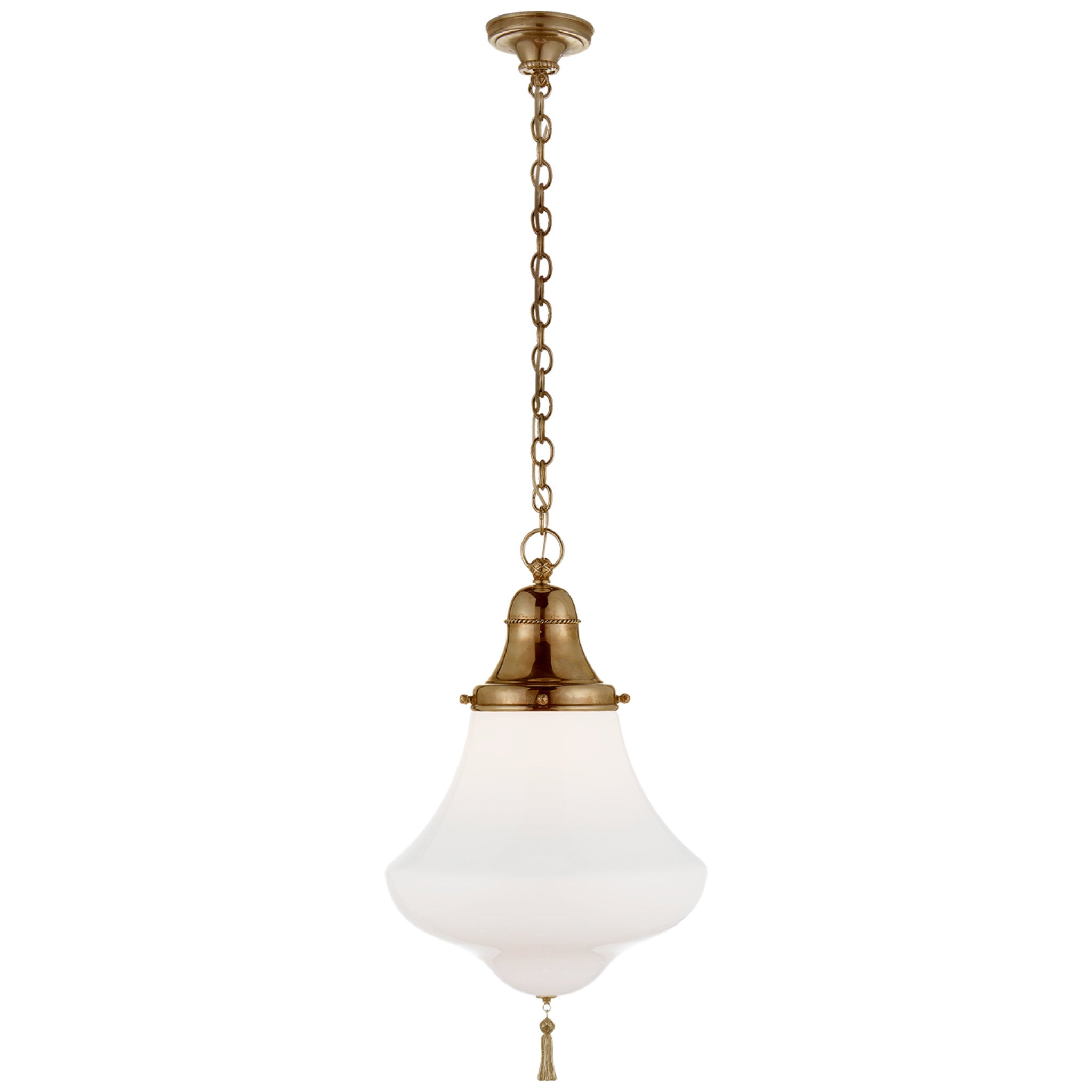 Ralph Lauren Xavier Small Pendant in Natural Brass with White Glass Ceiling Light W14" x H24"