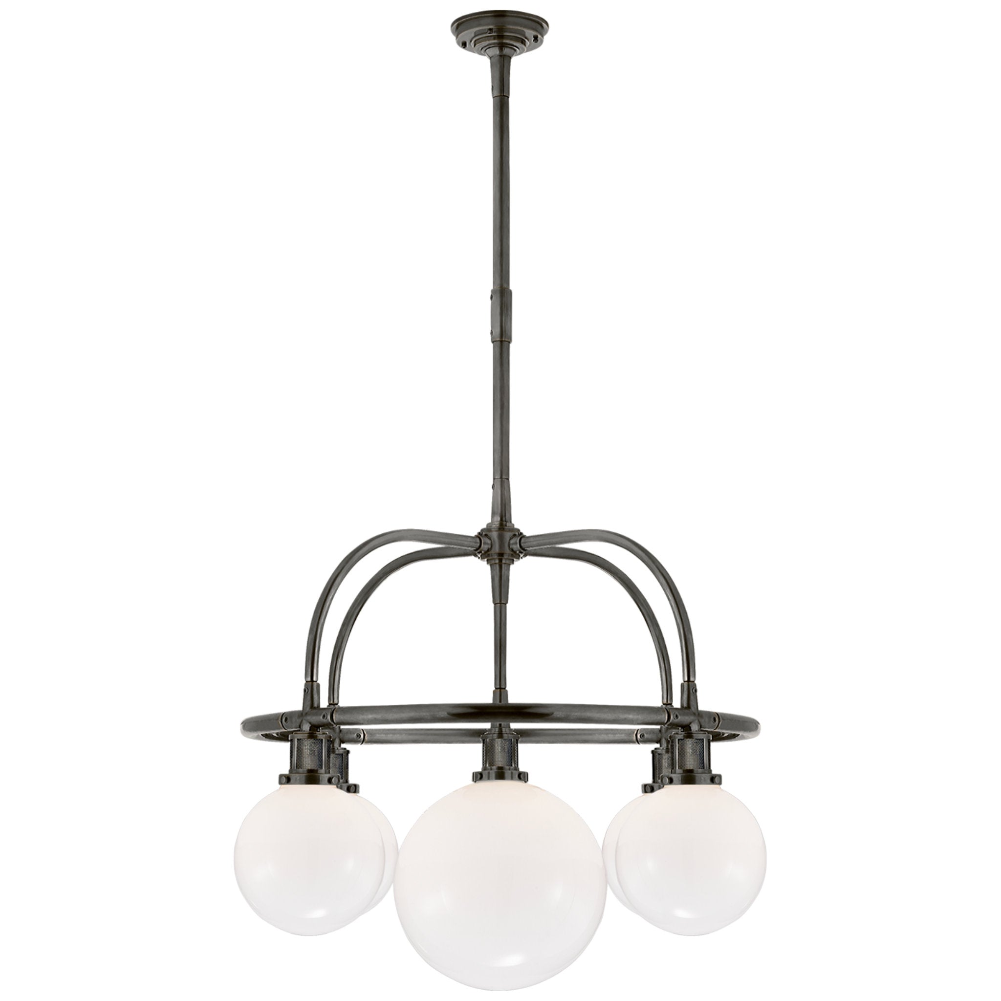Ralph Lauren McCarren Single Tier Chandelier in Bronze with White Glass Ceiling Light W36"