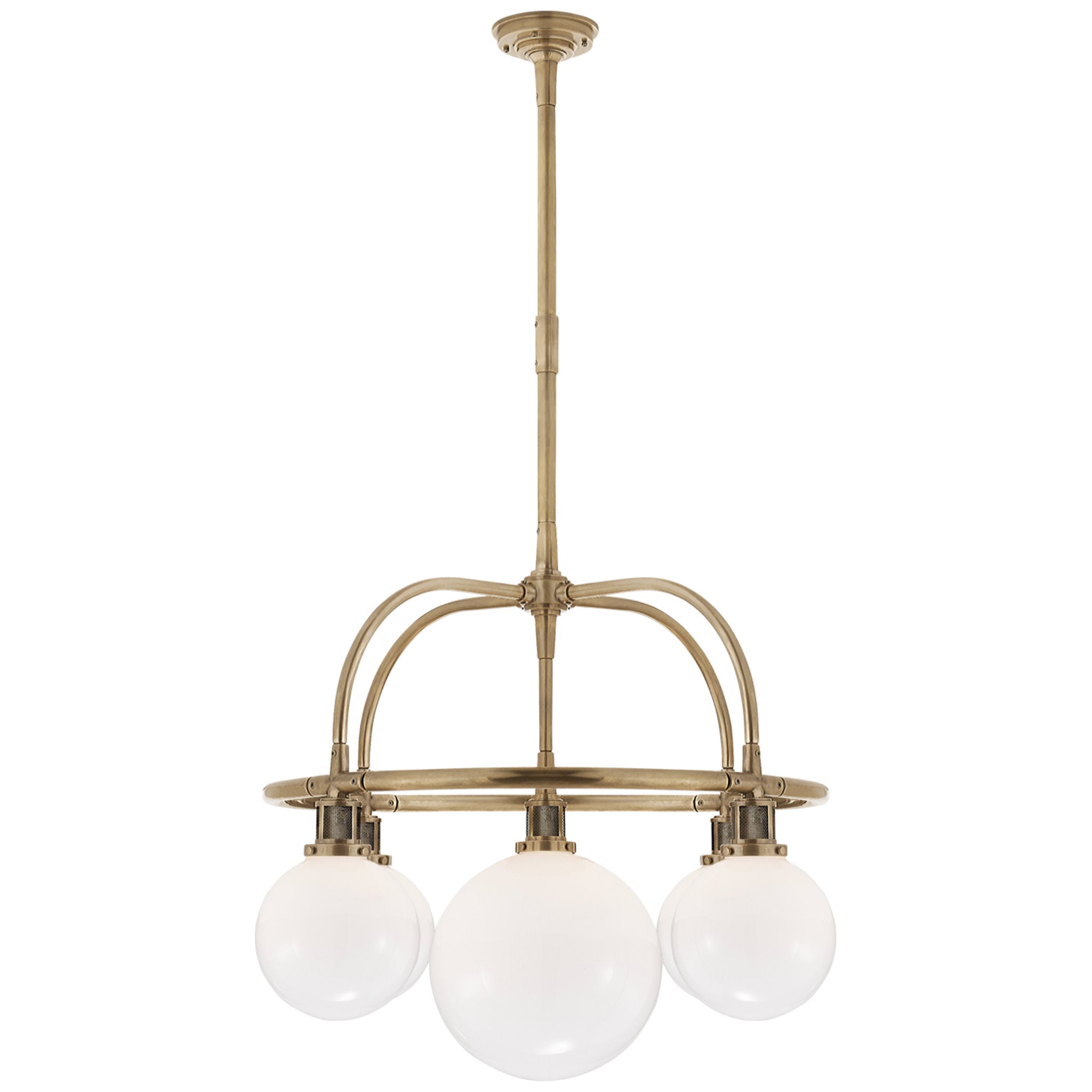 Ralph Lauren McCarren Single Tier Chandelier in Natural Brass with White Glass Ceiling Light W36"