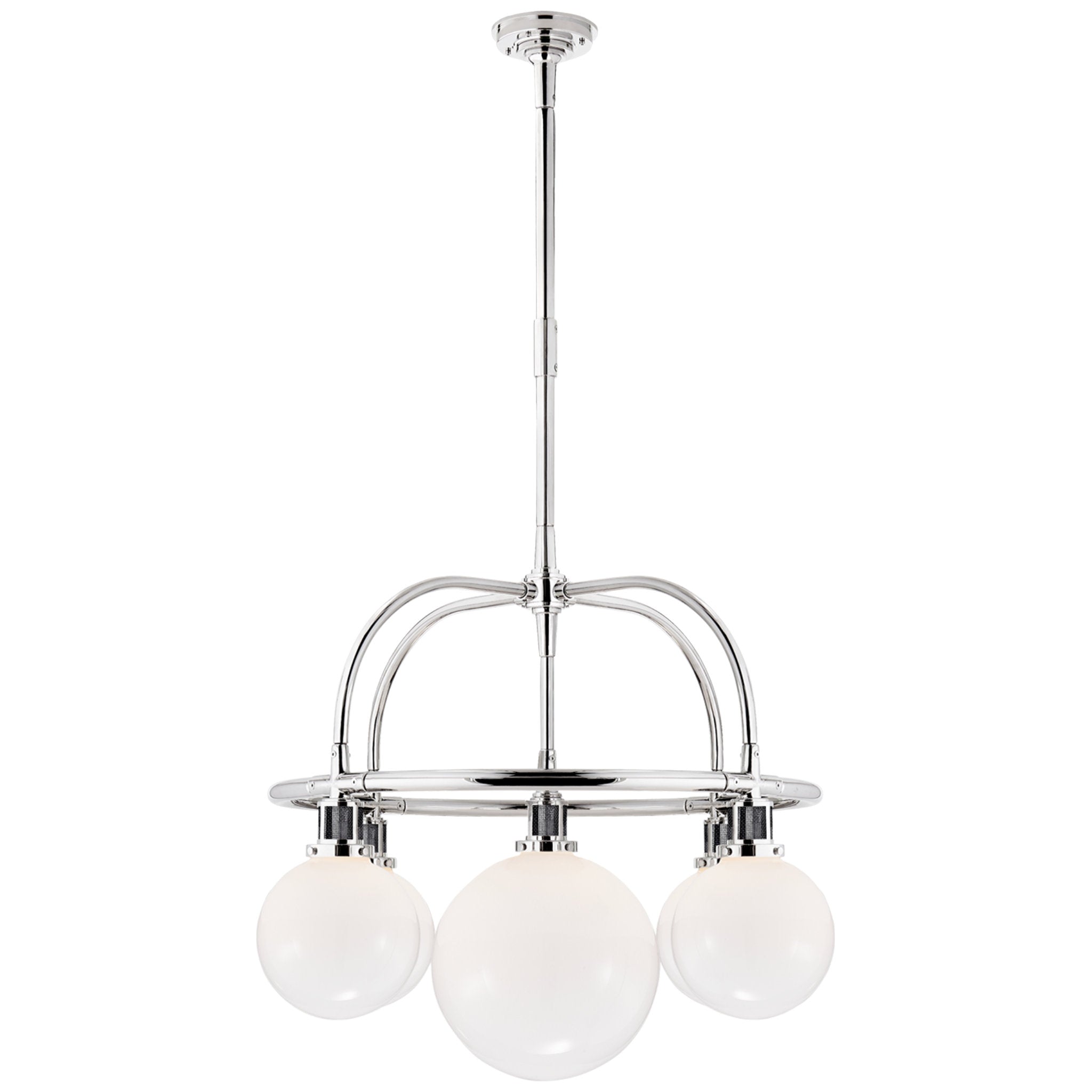 Ralph Lauren McCarren Single Tier Chandelier in Polished Nickel with White Glass Ceiling Light W36"