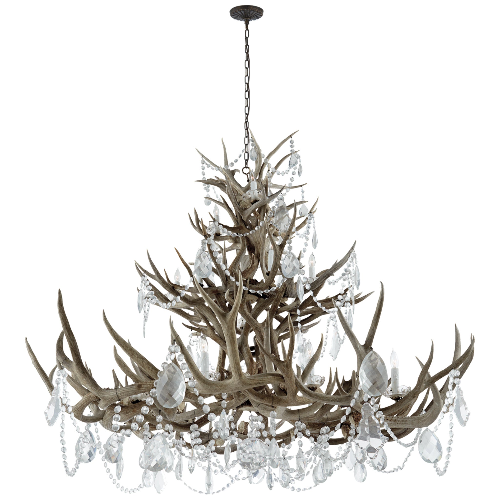Ralph Lauren Straton Triple Tier Chandelier in Natural Bone with Antiqued Crystal Ceiling Light W53" x H56"