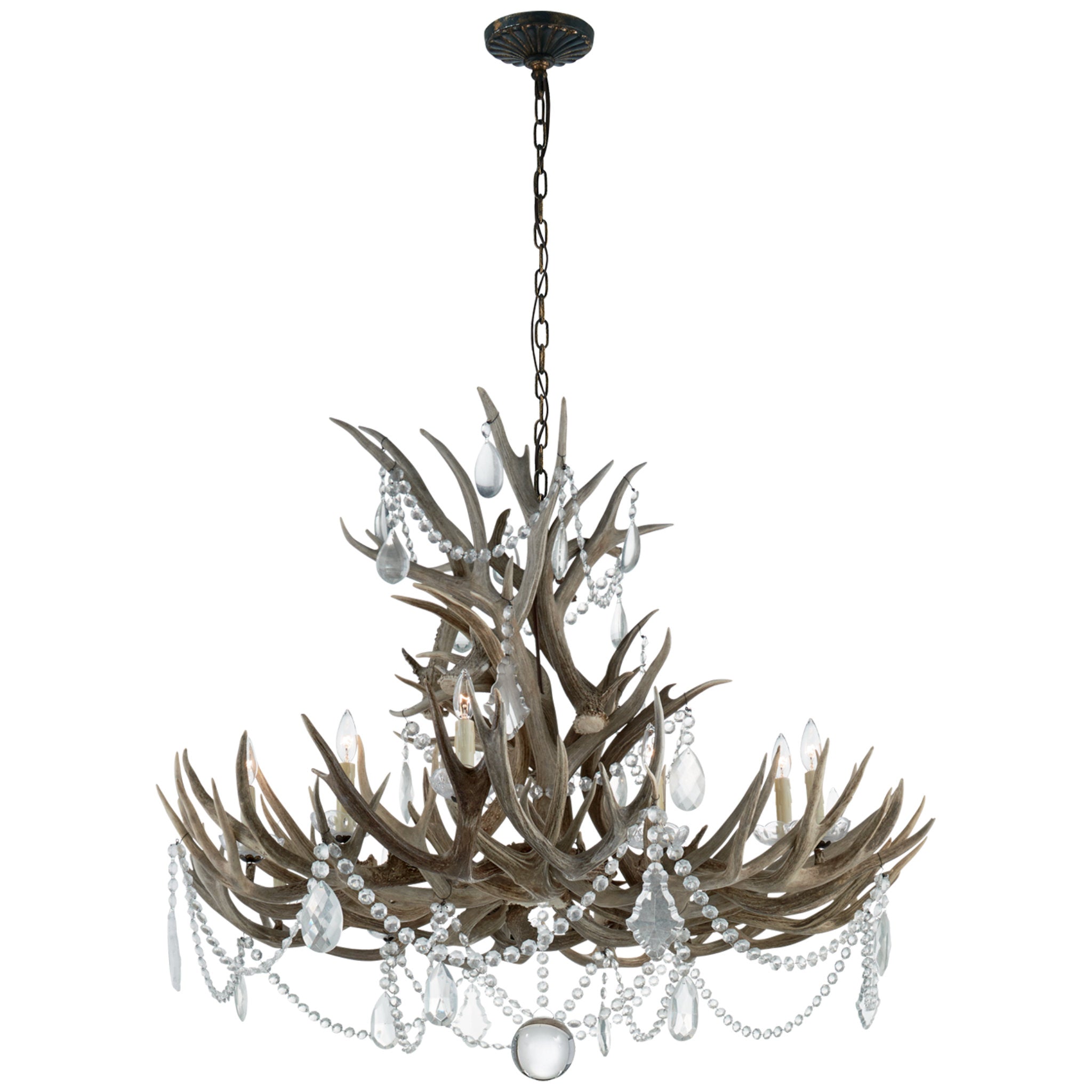 Ralph Lauren Straton Wide Chandelier in Natural Bone with Antiqued Crystal Ceiling Light W57" x H35"