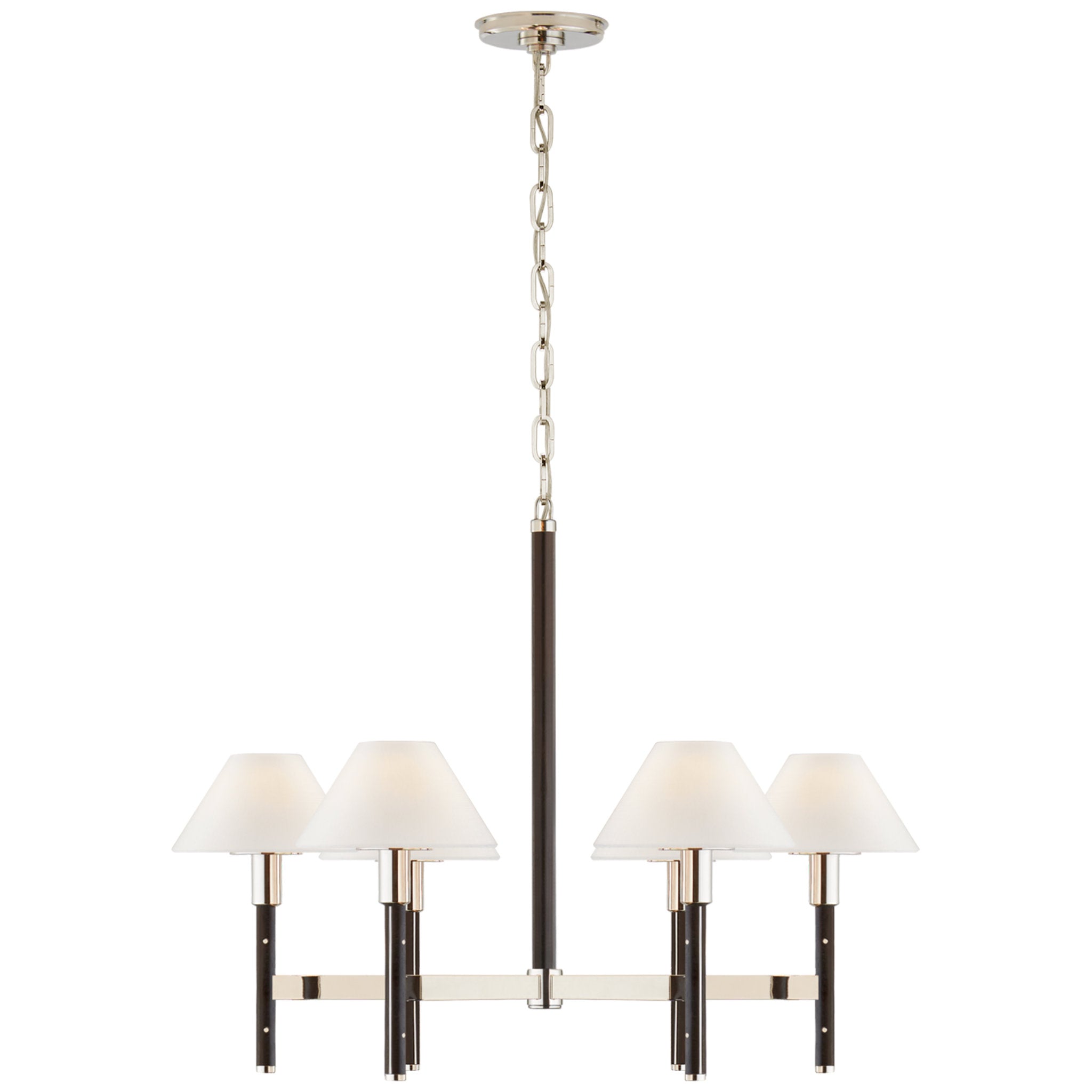 Ralph Lauren Radford Medium Chandelier in Polished Nickel and Black Ebony with Linen Shades Ceiling Light W30" x H24"