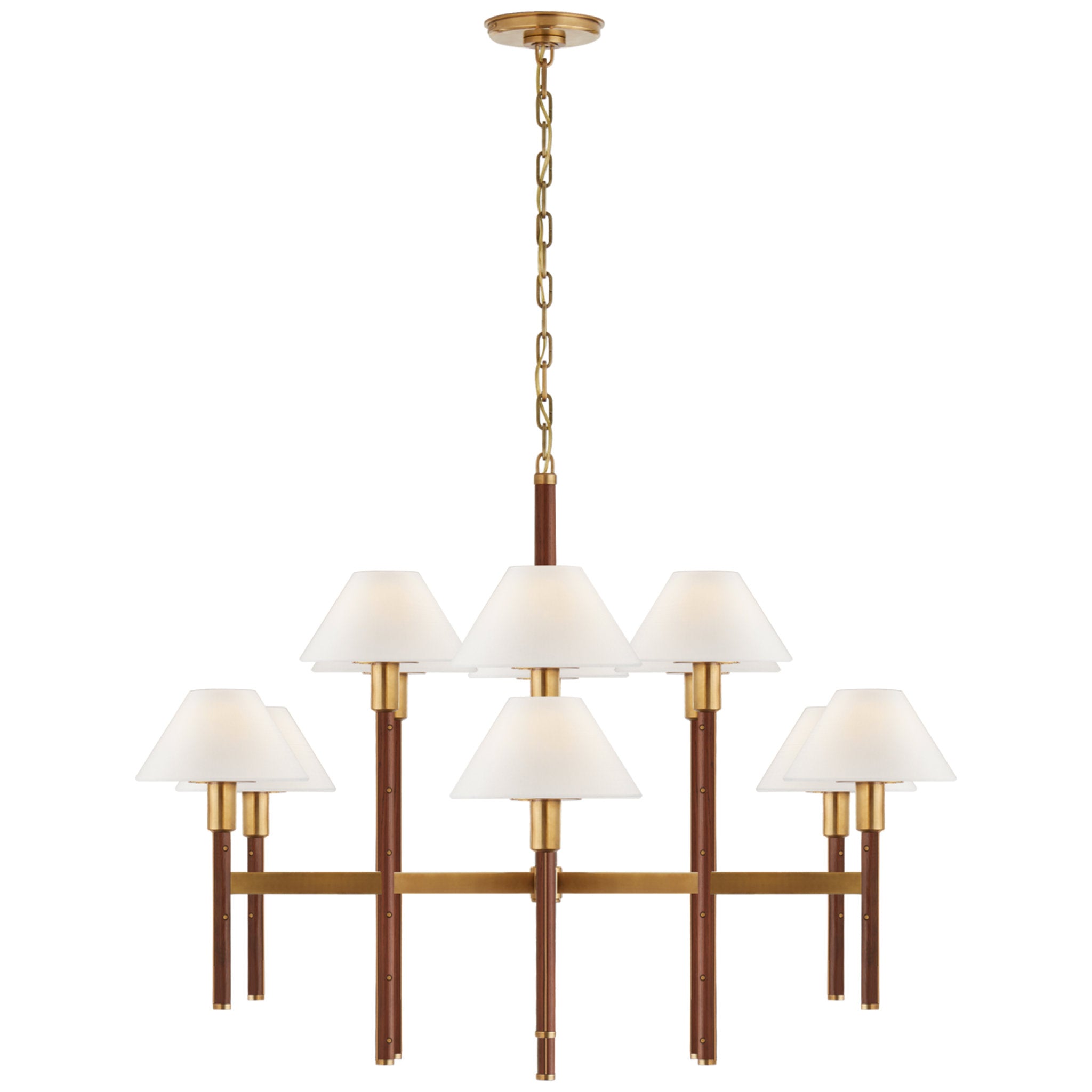 Ralph Lauren Radford Large Two Tier Chandelier in Natural Brass and Natural Rift Oak with Linen Shades Ceiling Light W41.25" x H28"