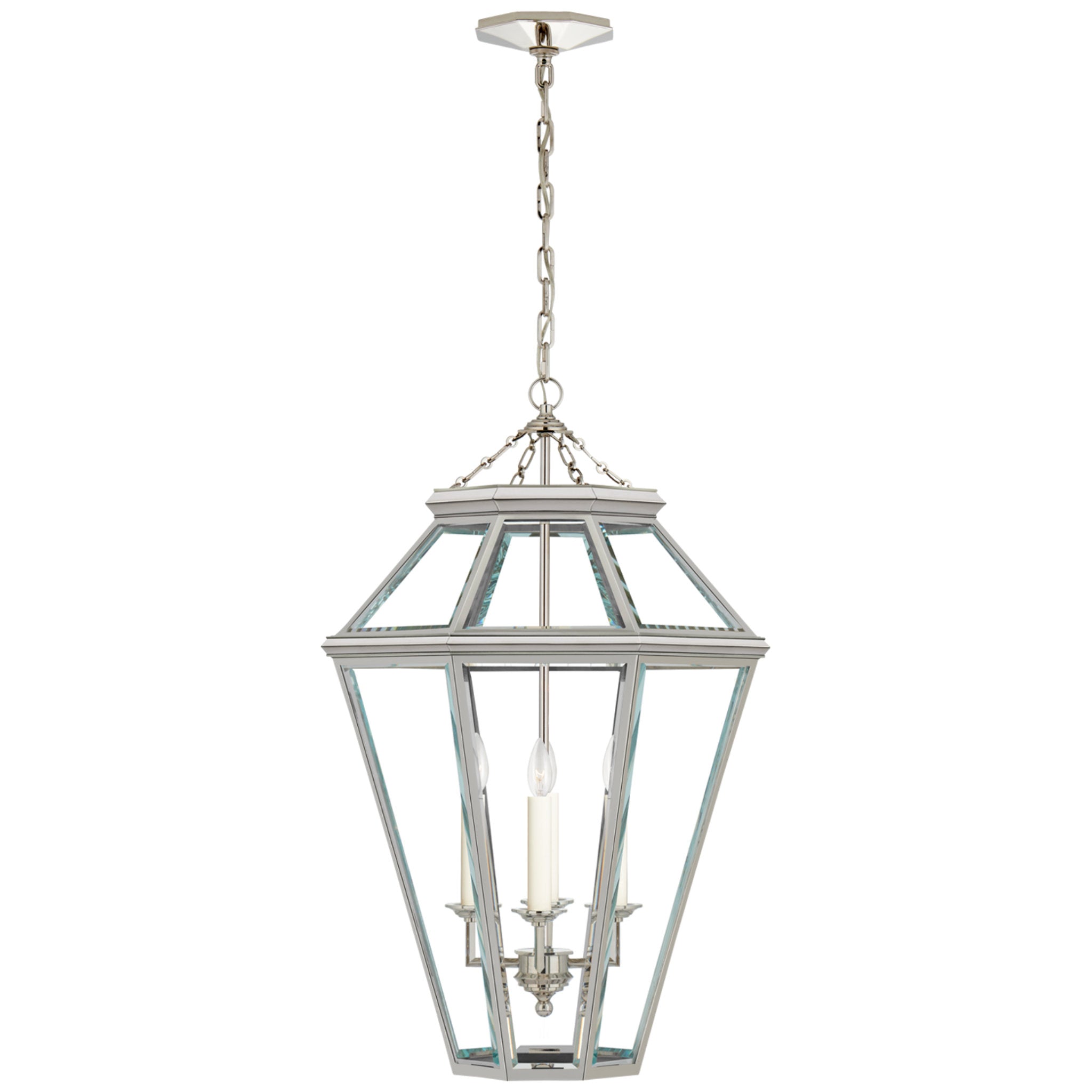 Ralph Lauren Edmund Medium Lantern in Polished Nickel with Clear Beveled Glass Ceiling Light W23.75" x H35"