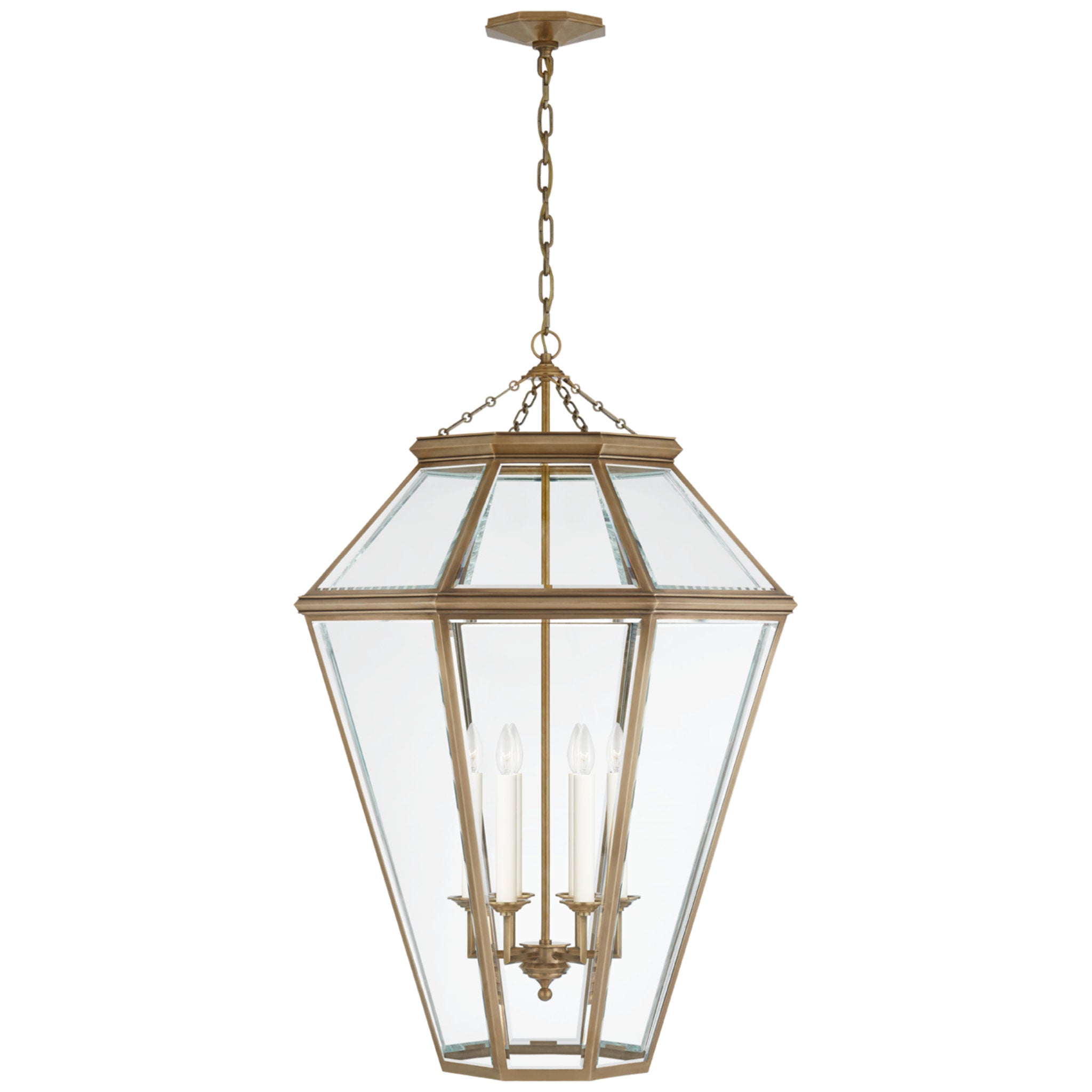 Ralph Lauren Edmund Large Lantern in Natural Brass with Clear Beveled Glass Ceiling Light W30.5" x H43"