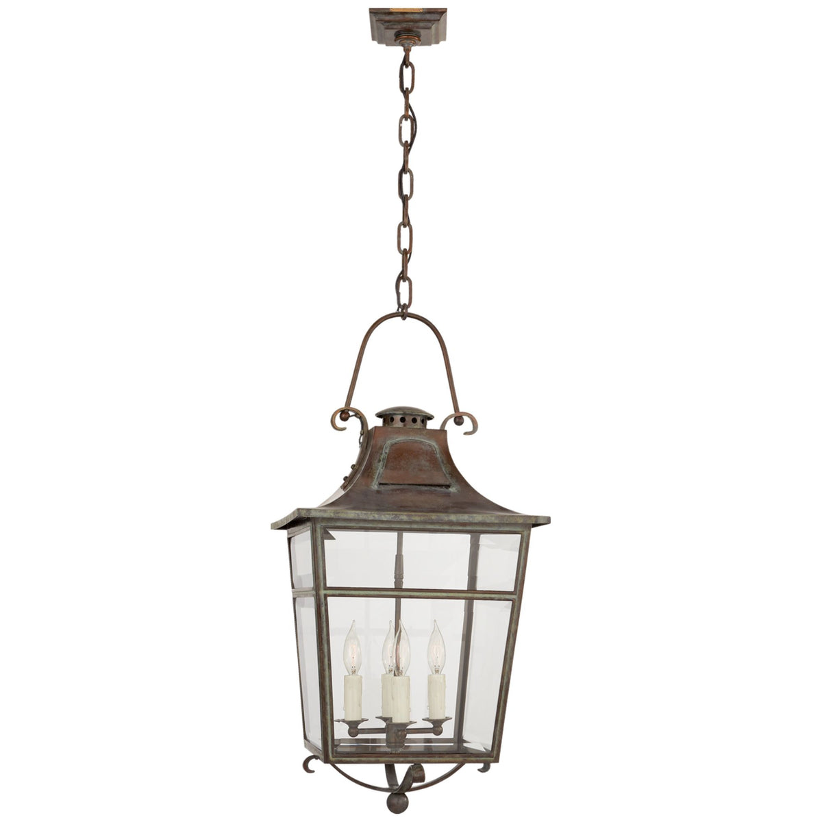 Ralph Lauren Carrington Small Lantern in Weathered Verdigris with Clear Glass W16" x H34.5"
