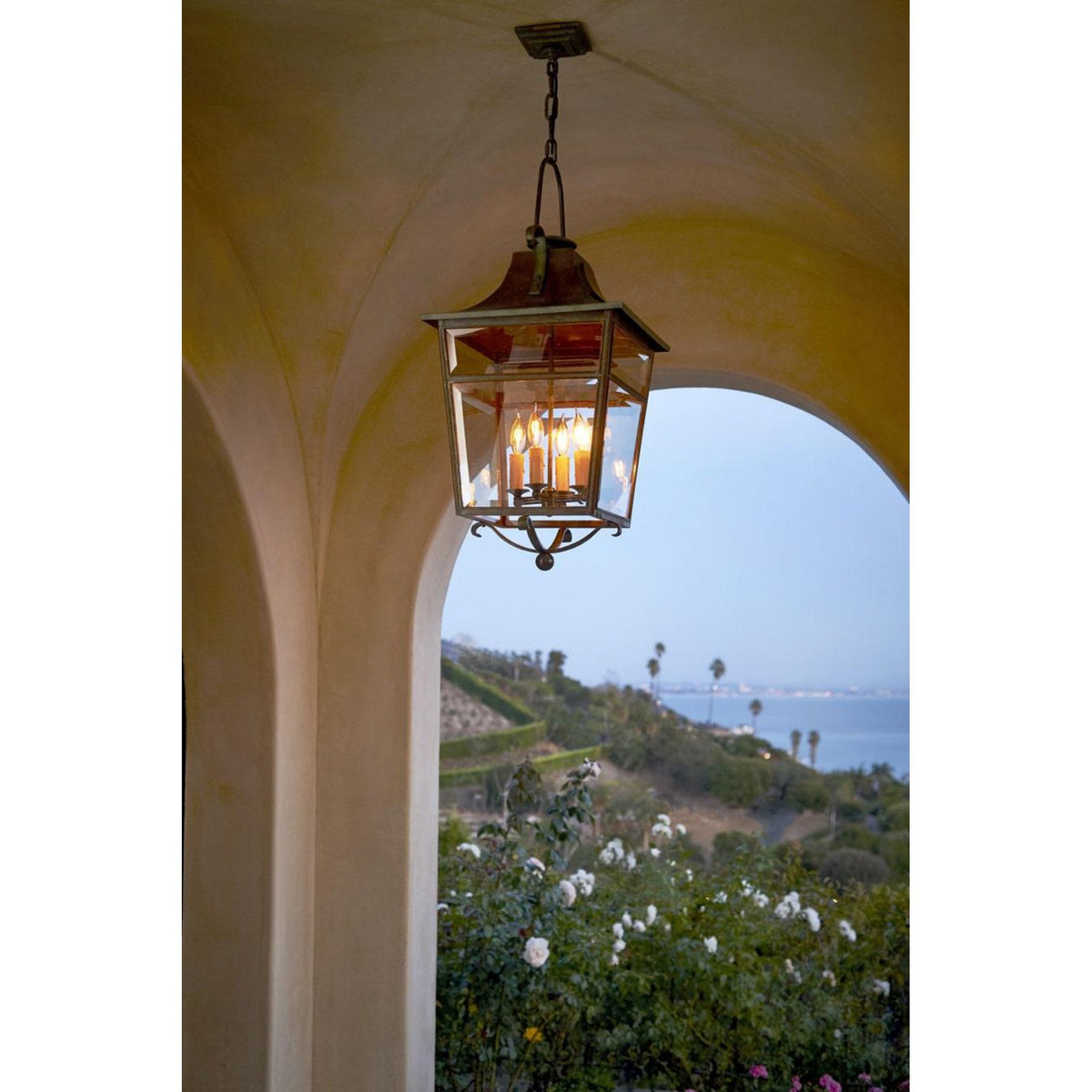 Ralph Lauren Carrington Small Lantern in Weathered Verdigris with Clear Glass W16" x H34.5"