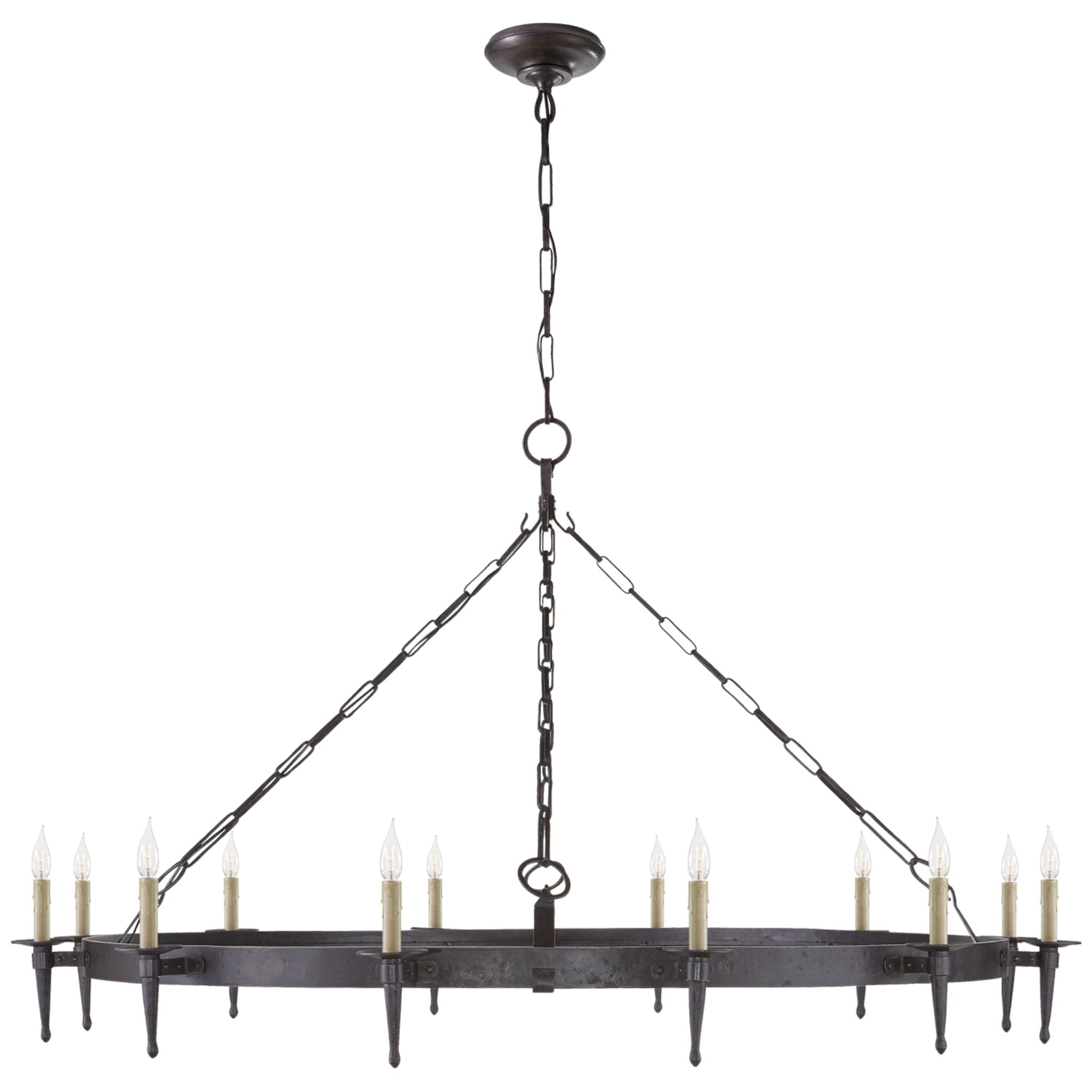 Ralph Lauren Branson Large One-Tier Ring Torch Chandelier in Aged Iron Ceiling Light W68.25" x H38.25"