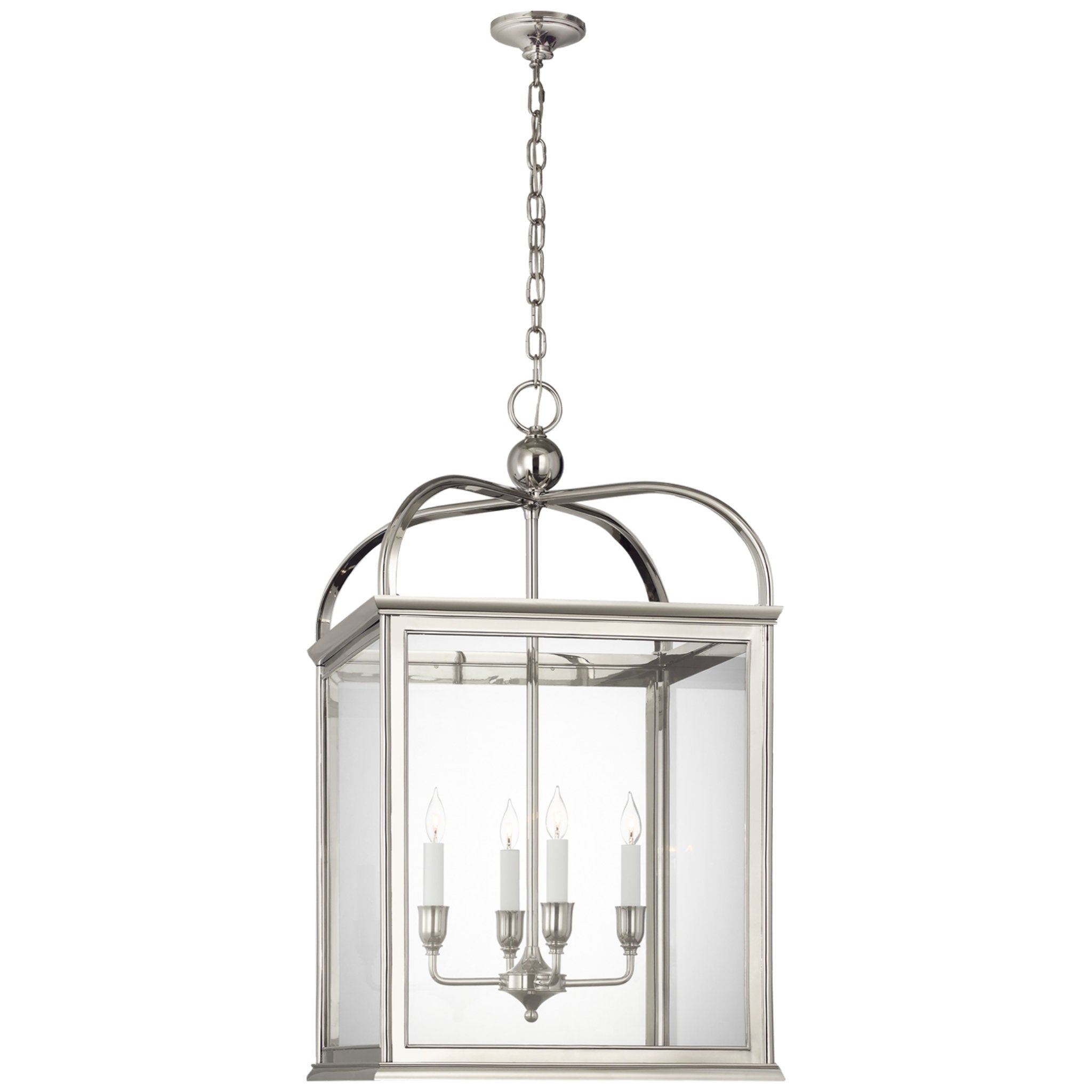 Ralph Lauren Rhoades 25" Lantern in Polished Nickel with Clear Glass Ceiling Light W24.5" x H43.5"
