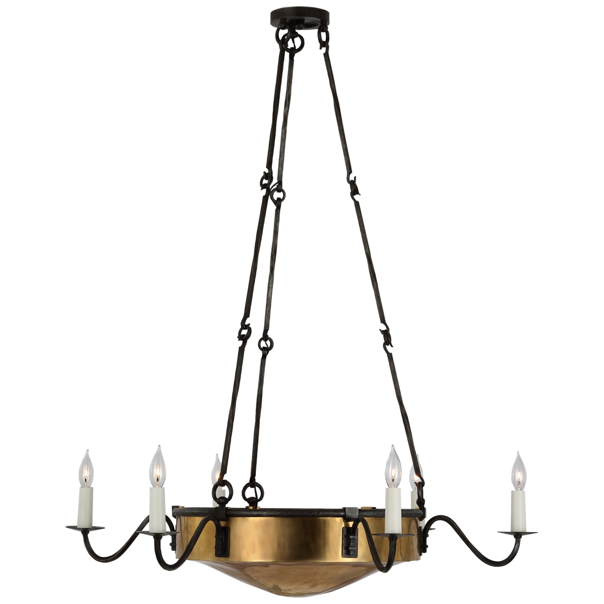 Ralph Lauren Ancram Large Empire Chandelier in Natural Brass and Aged Iron Ceiling Light W34"