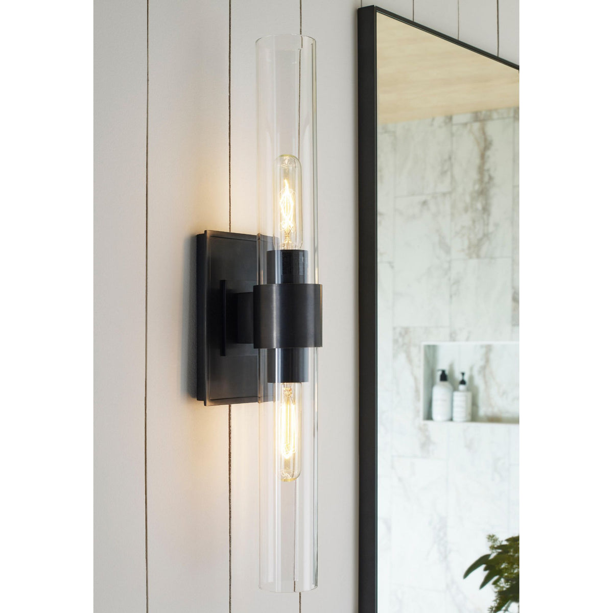 Ian K. Fowler Presidio Petite Double Sconce in Bronze with Clear Glass W4.75" x H23" x E4.5"