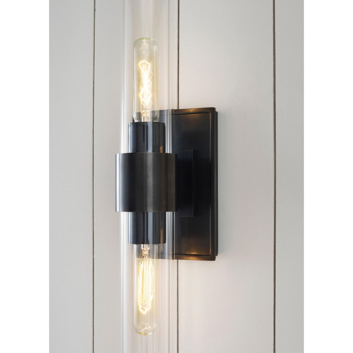 Ian K. Fowler Presidio Petite Double Sconce in Bronze with Clear Glass W4.75" x H23" x E4.5"