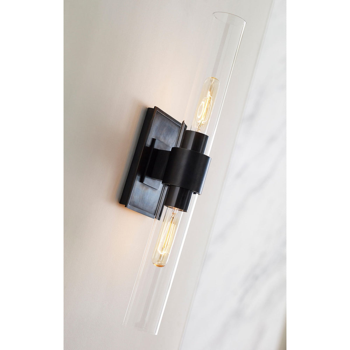 Ian K. Fowler Presidio Petite Double Sconce in Bronze with Clear Glass W4.75" x H23" x E4.5"