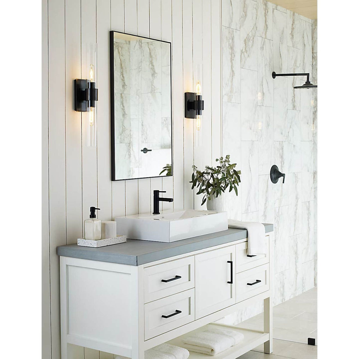 Ian K. Fowler Presidio Petite Double Sconce in Bronze with Clear Glass W4.75" x H23" x E4.5"