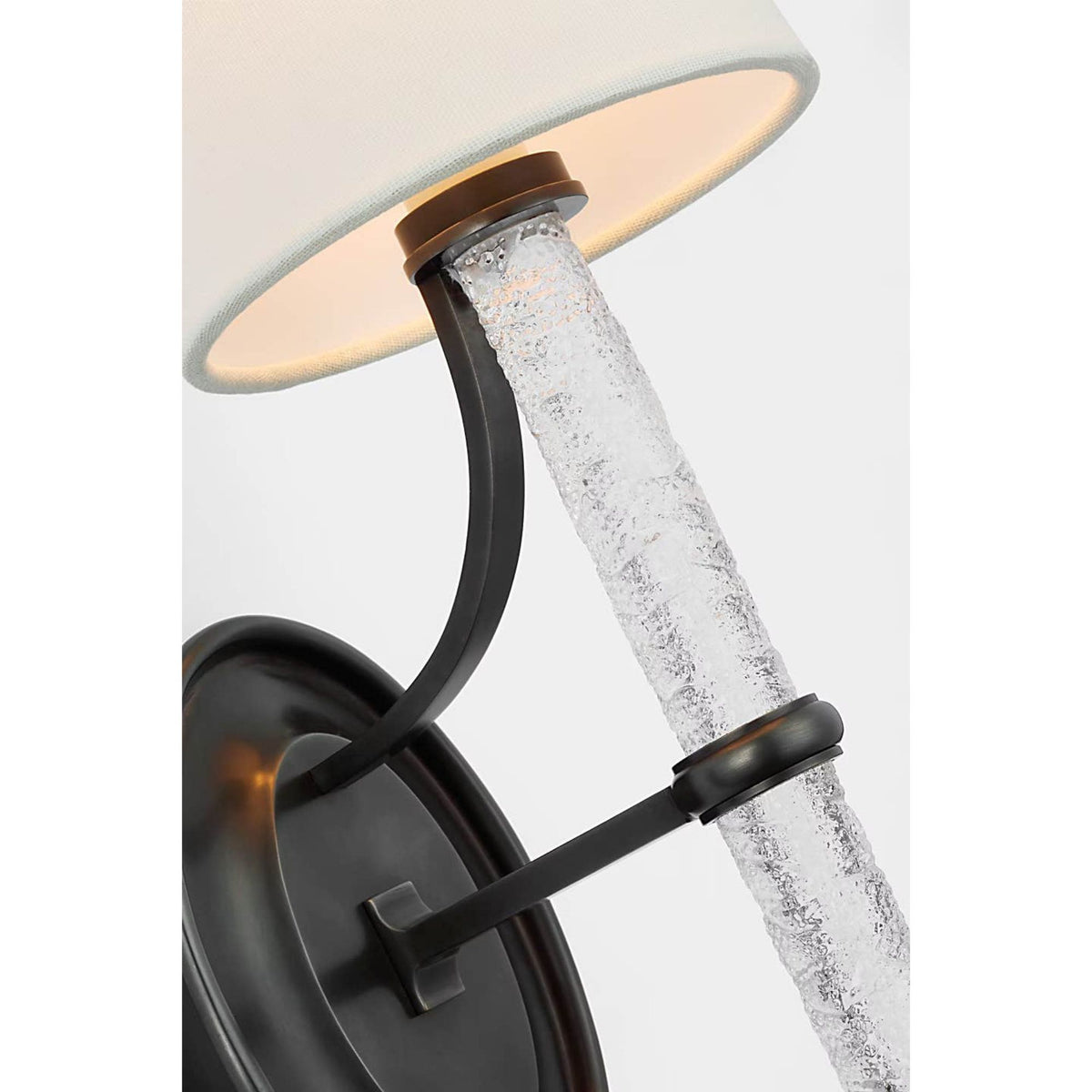 Marie Flanigan Abigail Large Sconce in Bronze and Clear Wavy Glass with Linen Shade W5.25" x H18" x E7"