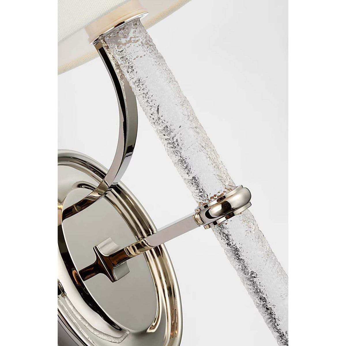 Marie Flanigan Abigail Large Sconce in Polished Nickel and Clear Wavy Glass with Linen Shade W5.25" x H18" x E7"