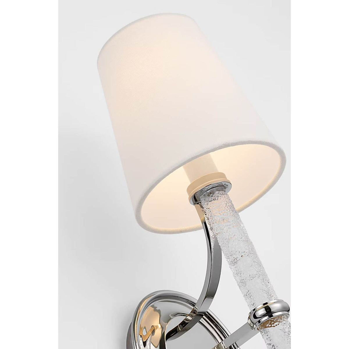 Marie Flanigan Abigail Large Sconce in Polished Nickel and Clear Wavy Glass with Linen Shade W5.25" x H18" x E7"