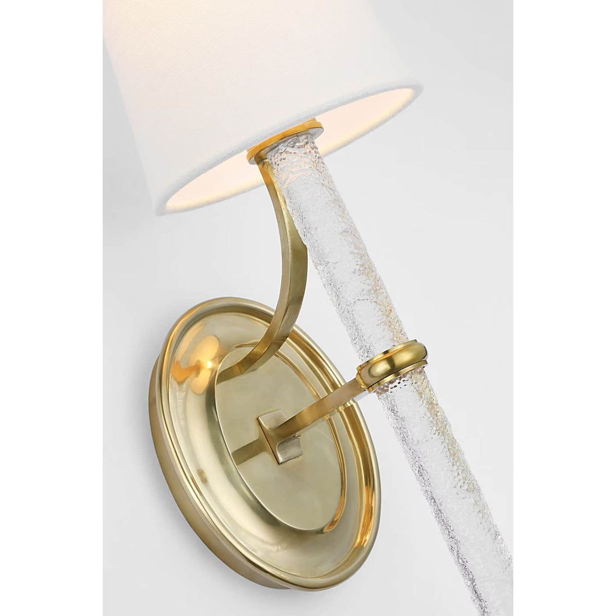 Marie Flanigan Abigail Large Sconce in Soft Brass and Clear Wavy Glass with Linen Shade W5.25" x H18" x E7"