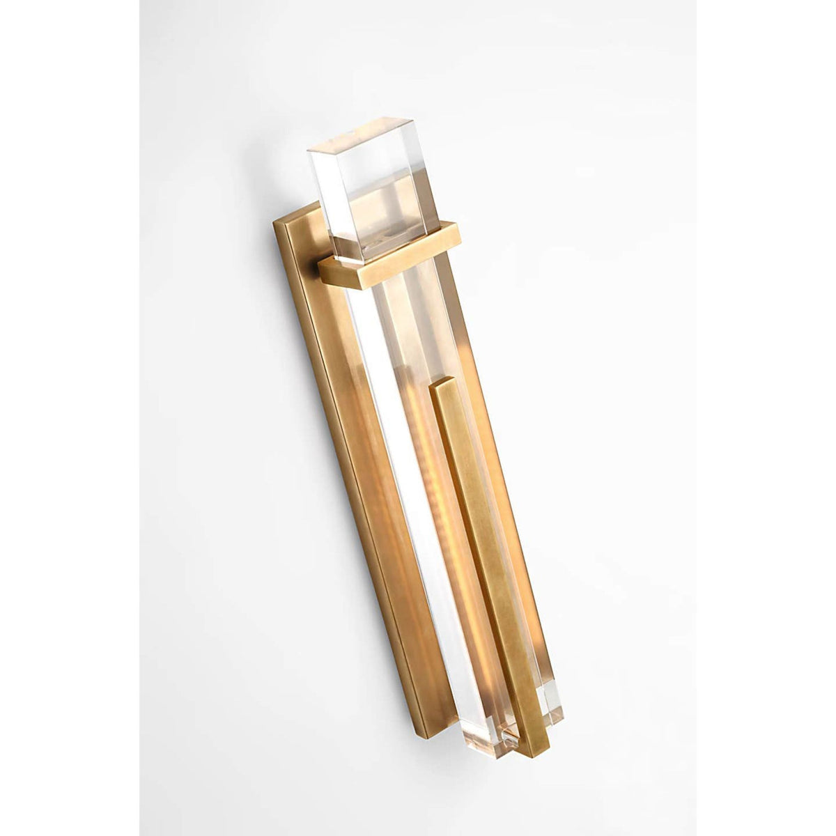 Ian K. Fowler Malik Large Sconce in Hand-Rubbed Antique Brass with Crystal W4.5" x H19.25" x E3"