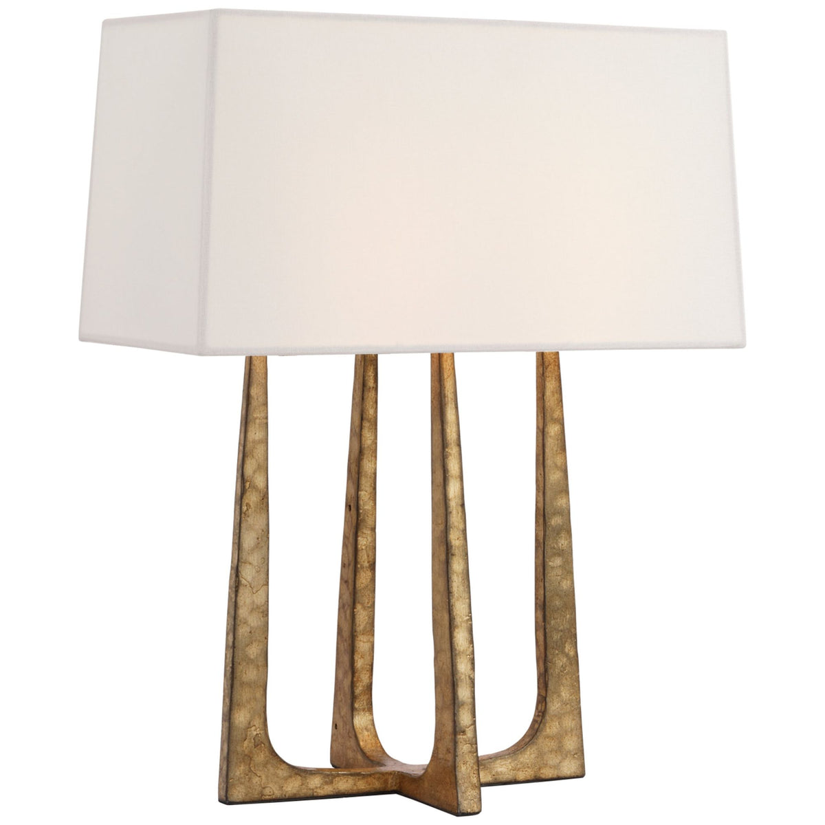 Ian K. Fowler Scala Hand-Forged Bedside Lamp in Gilded Iron with Linen Shade W16.5" x H17.75"