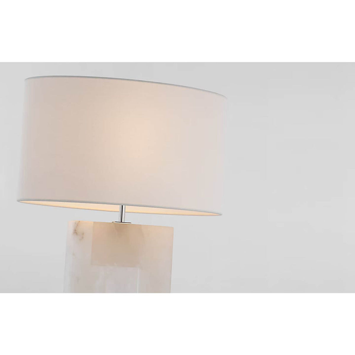 Ian K. Fowler Ashlar Medium Table Lamp in Alabaster and Polished Nickel with Linen Shade W17.5" x H22"