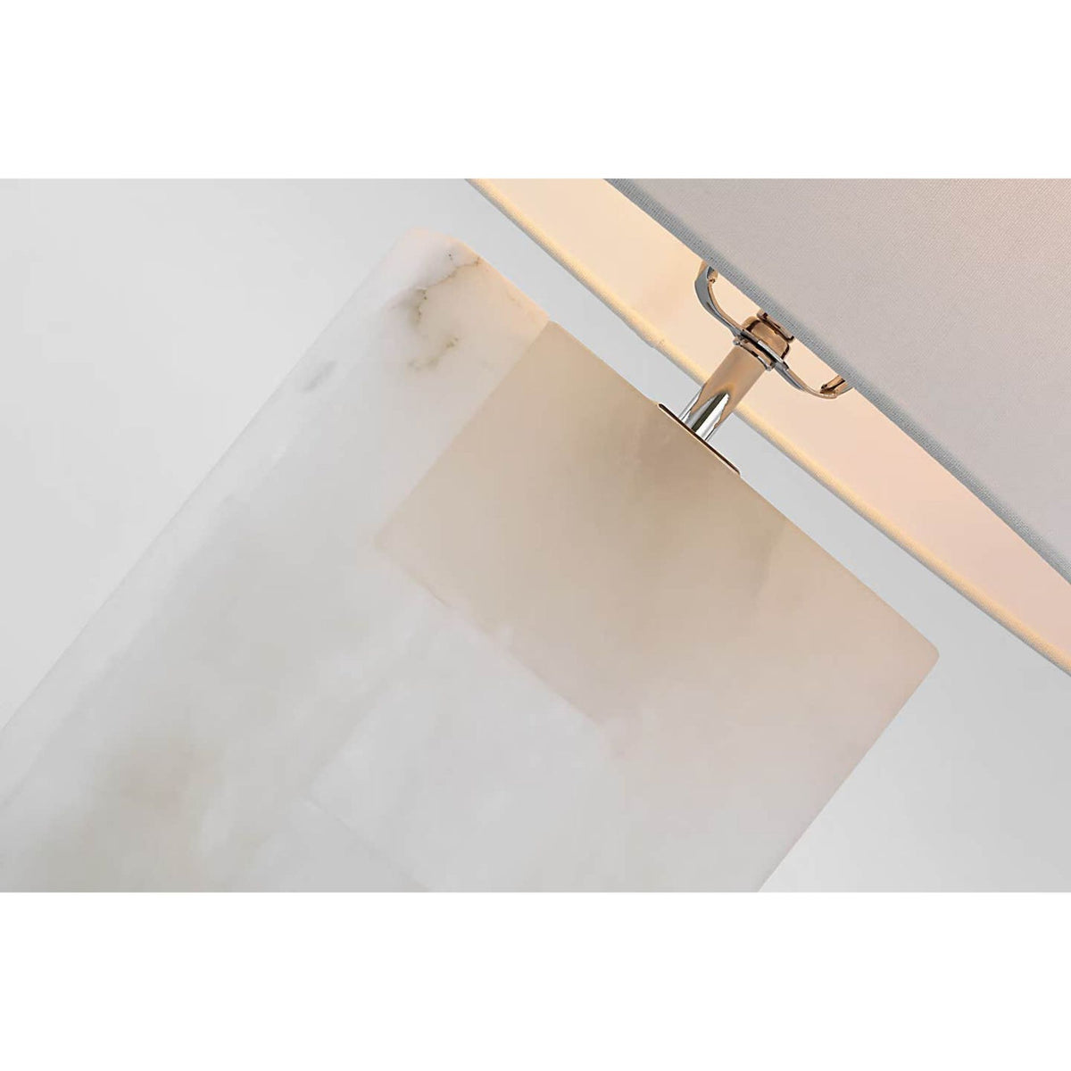 Ian K. Fowler Ashlar Medium Table Lamp in Alabaster and Polished Nickel with Linen Shade W17.5" x H22"