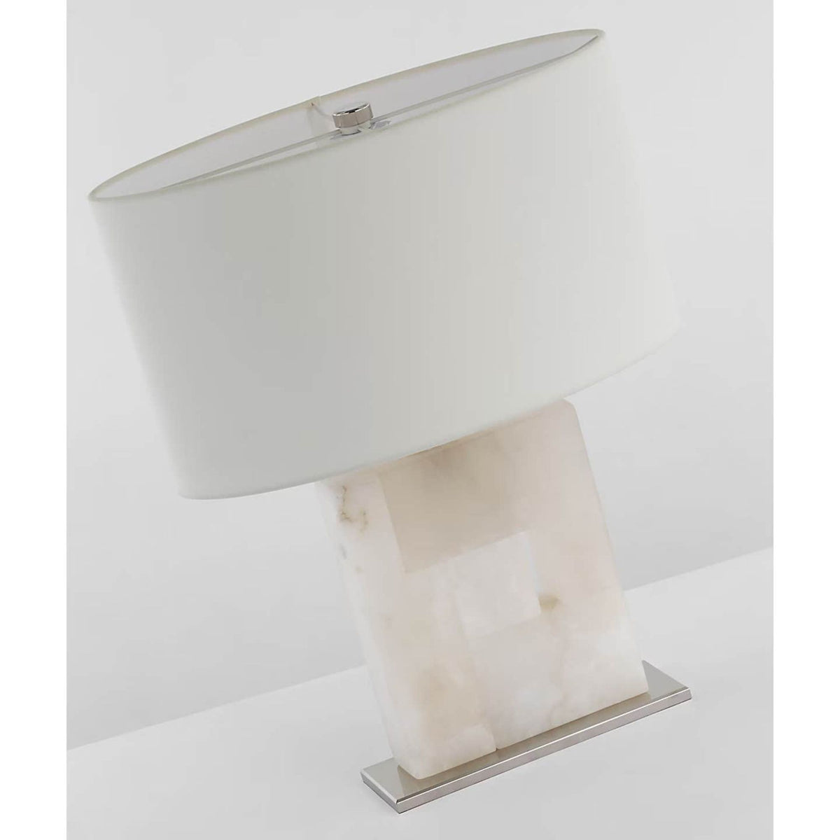 Ian K. Fowler Ashlar Medium Table Lamp in Alabaster and Polished Nickel with Linen Shade W17.5" x H22"