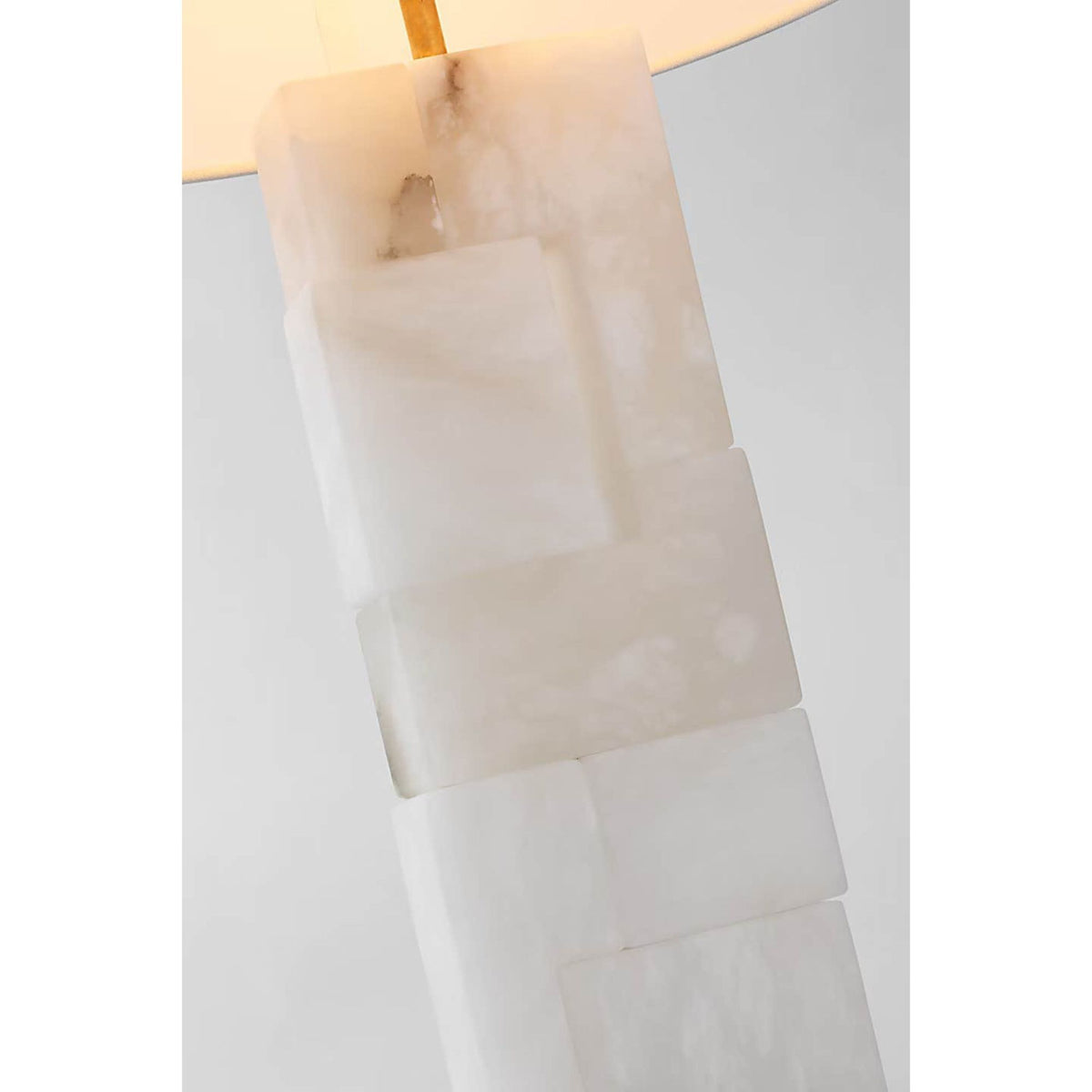 Ian K. Fowler Ashlar Large Table Lamp in Alabaster and Hand-Rubbed Antique Brass with Linen Shade W17" x H28"