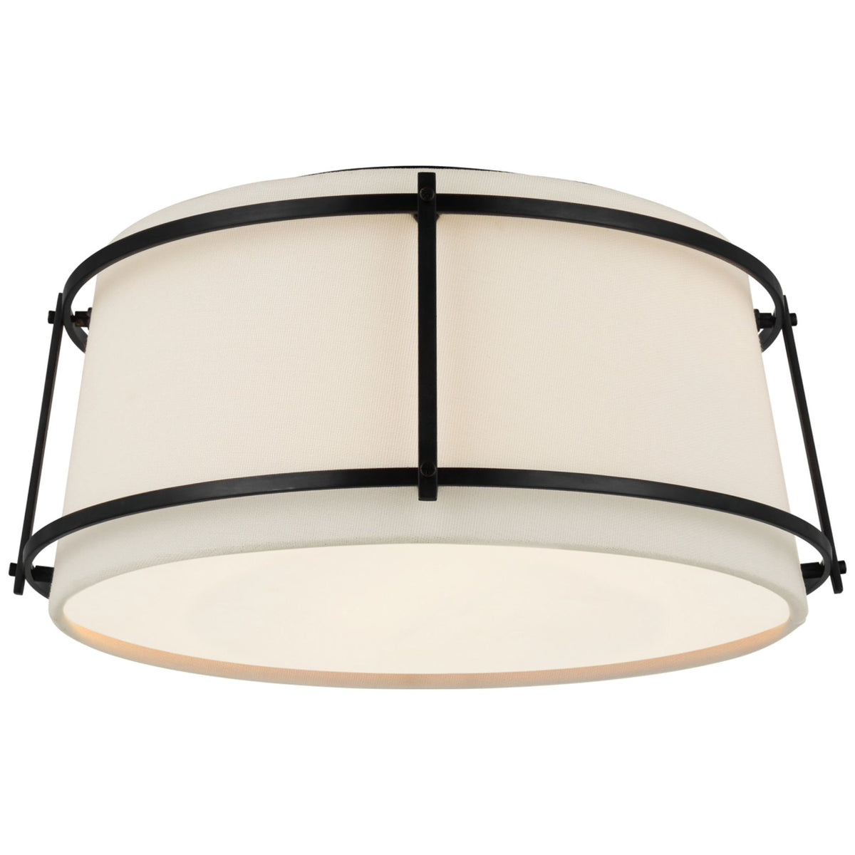 Carrier and Company Callaway Small Flush Mount in Bronze with Linen Shade and Frosted Acrylic Diffuser W12.5" x H6.25"